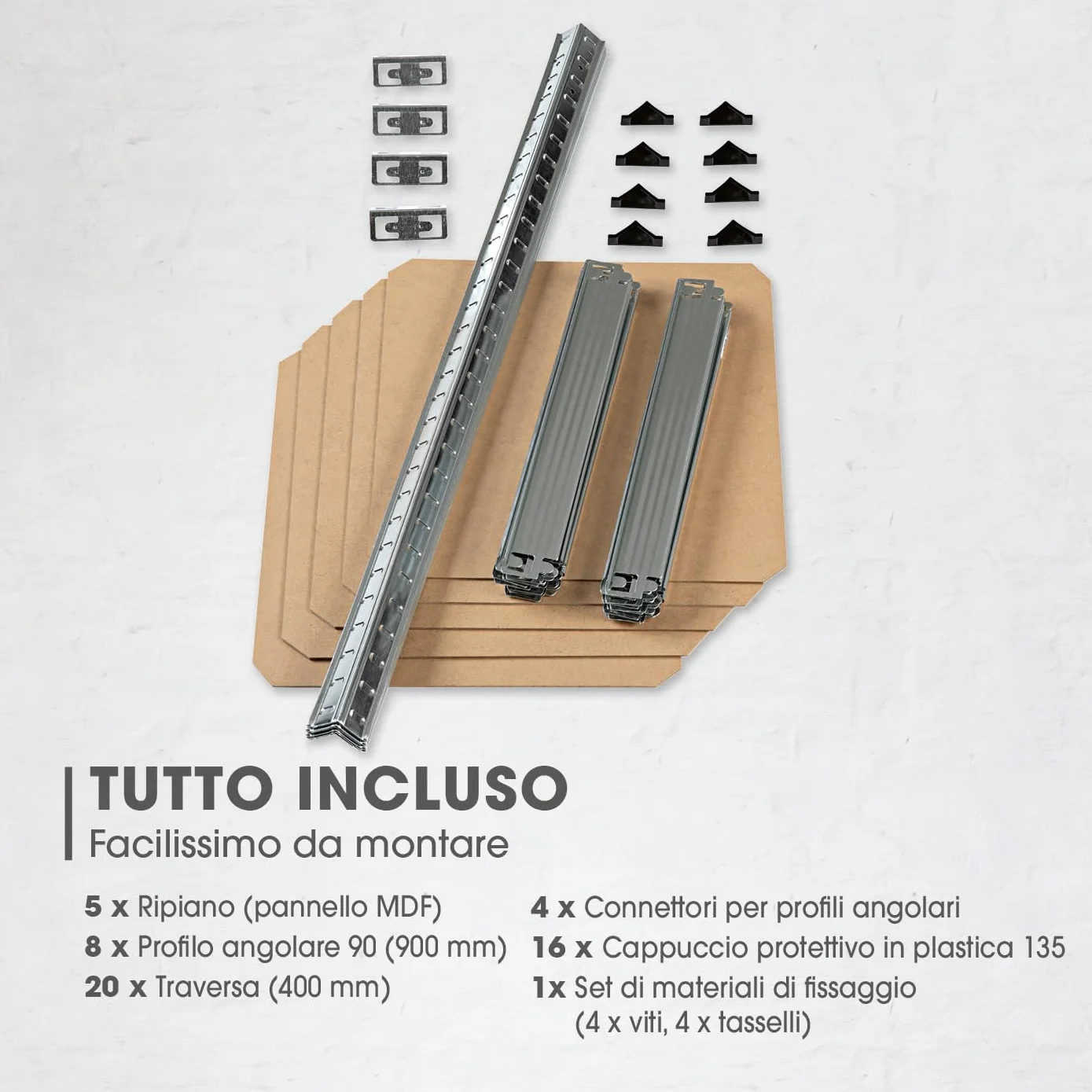 EASYmaxx Scaffale per carichi pesanti, 40 x 40 x 180 cm, portata 875 kg, 175 kg per livello, scaffale e banco da lavoro, scaffale per cantina, garage, sala hobby, officina, 13584