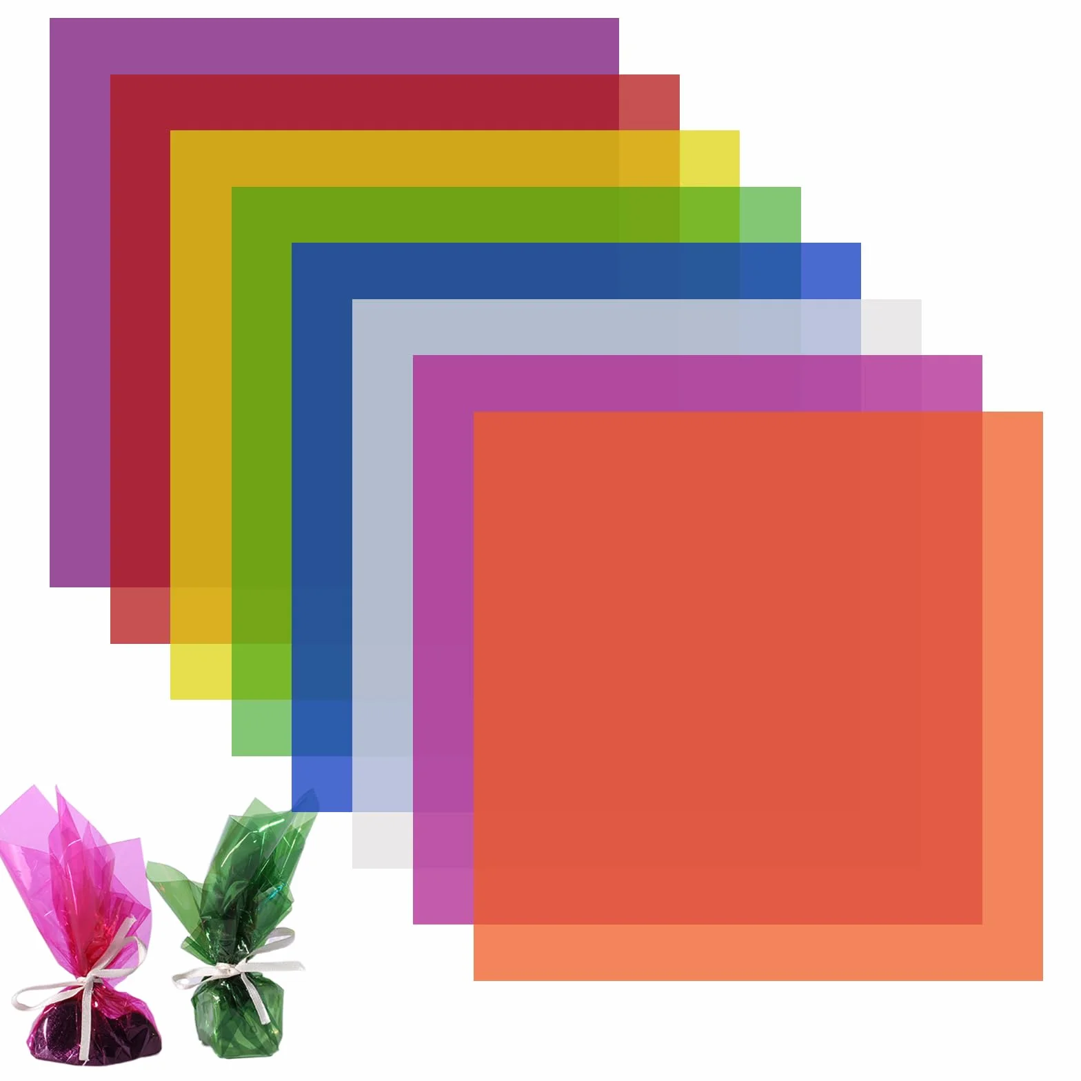 120 Pezzi Fogli Trasparenti Colorati,19 x 19 cm Fogli Acetato Colorati, 8 Colori Materiale Opp in Cellophane per l'artigianato per Il Fai Da Te, Decorazione, Involucro