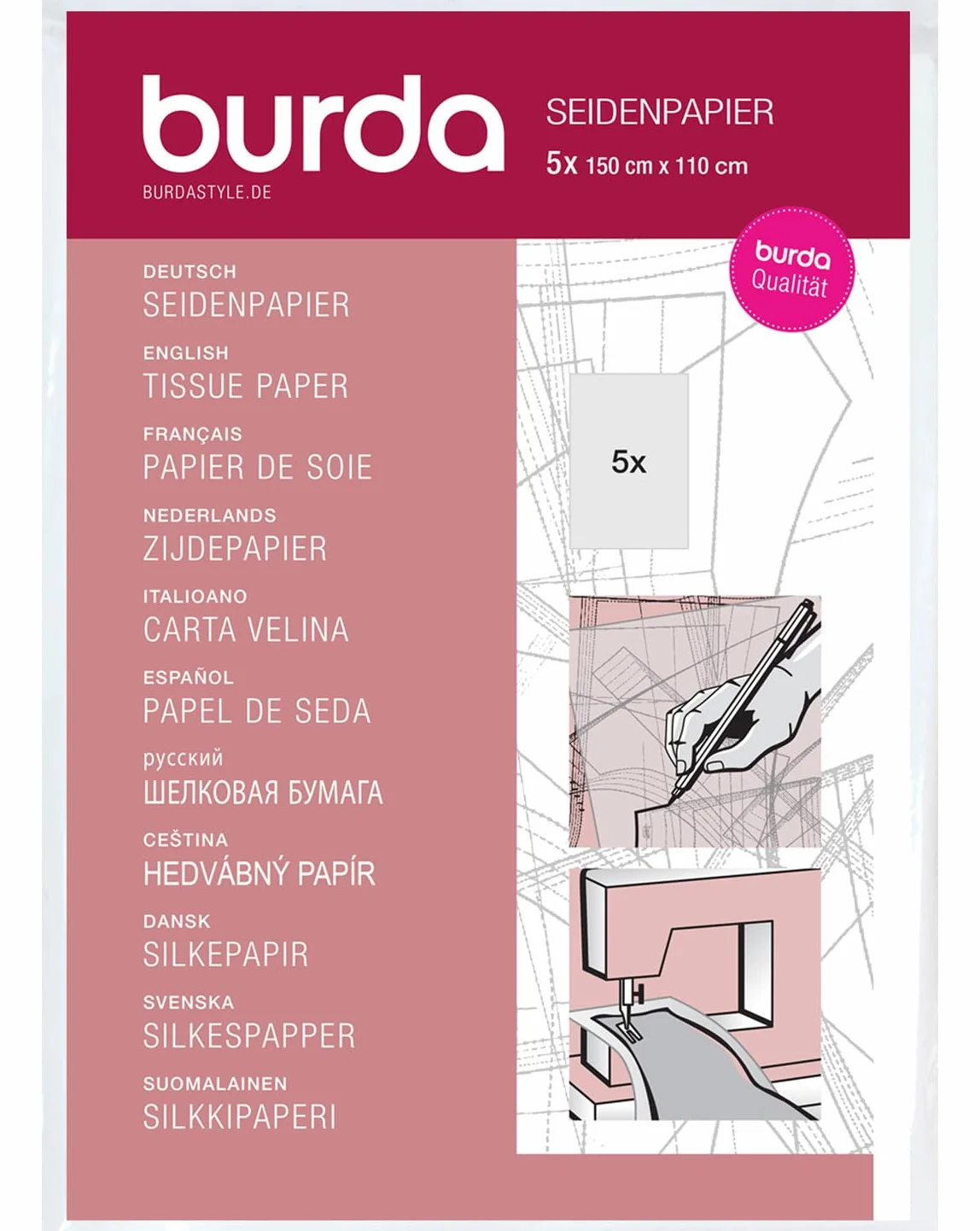 Burda 2Gtis-Carta velina per sarti, 110 x 150 cm, Rosa, taglia unica