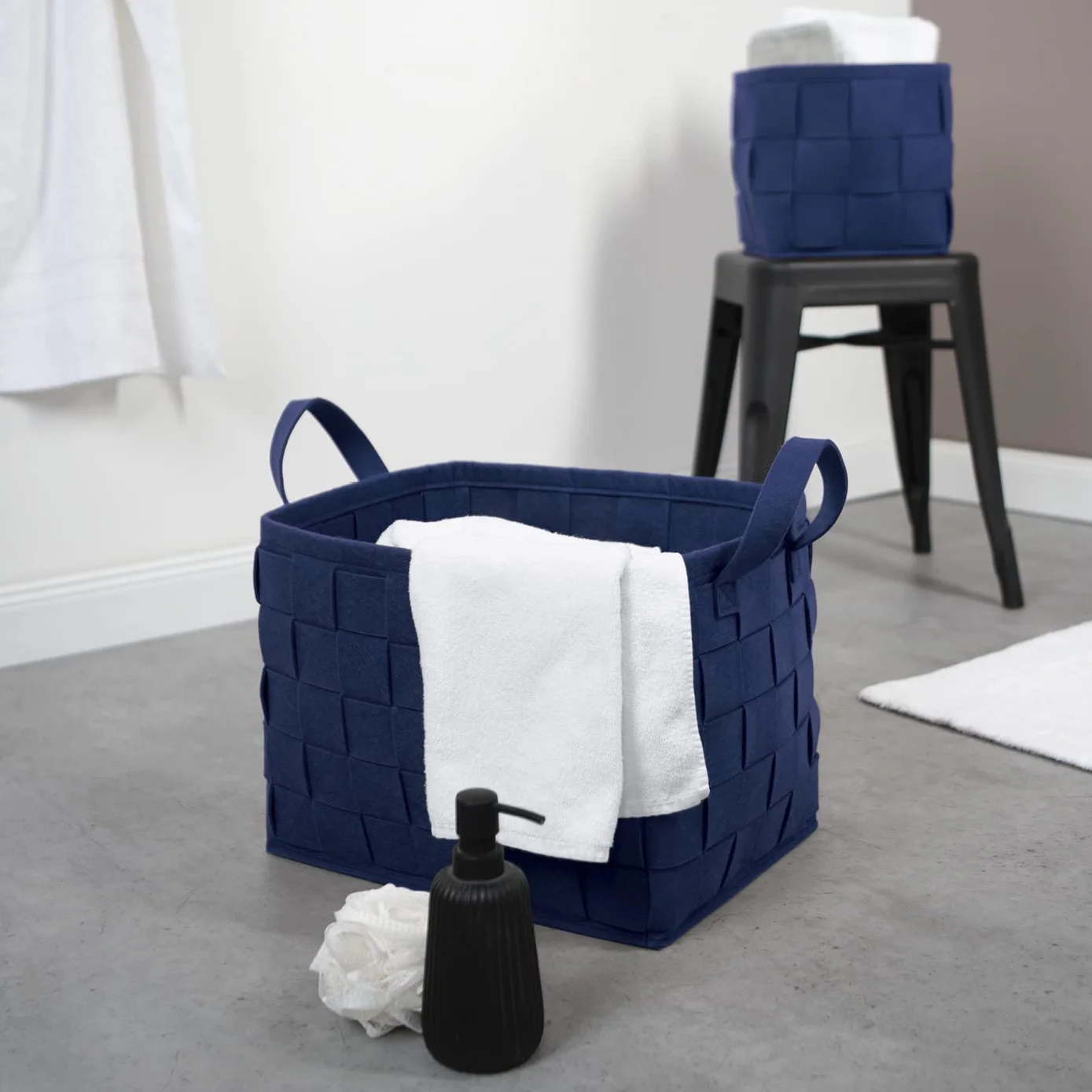 Cesta in feltro 24x24x24 cm pieghevole per legna da camino e riviste Blu scuro
