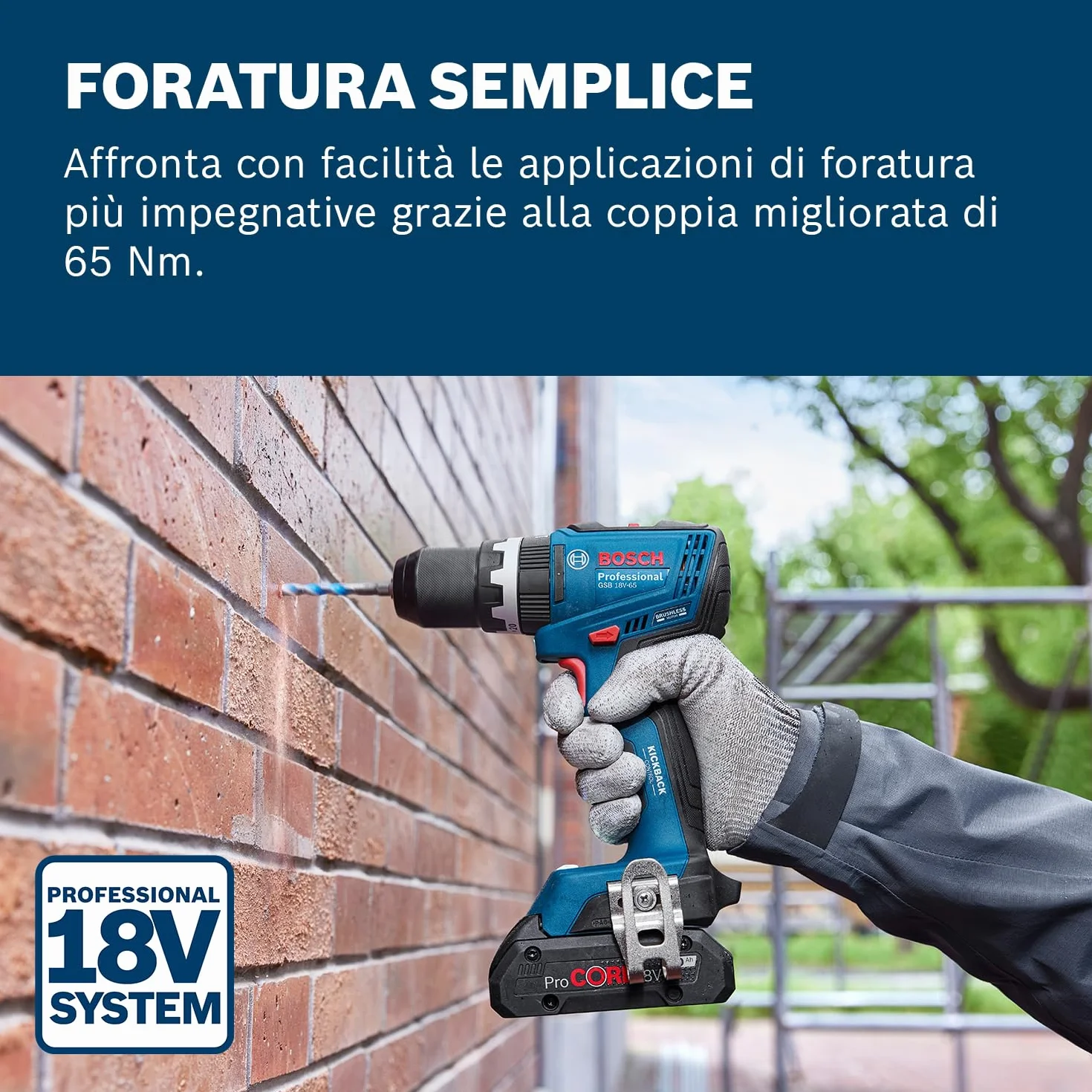Bosch Professional 18V System Trapano-avvitatore a batteria GSB 18V-65 (motore brushless, lunghezza della testa 175, senza batteria/caricabatteria)