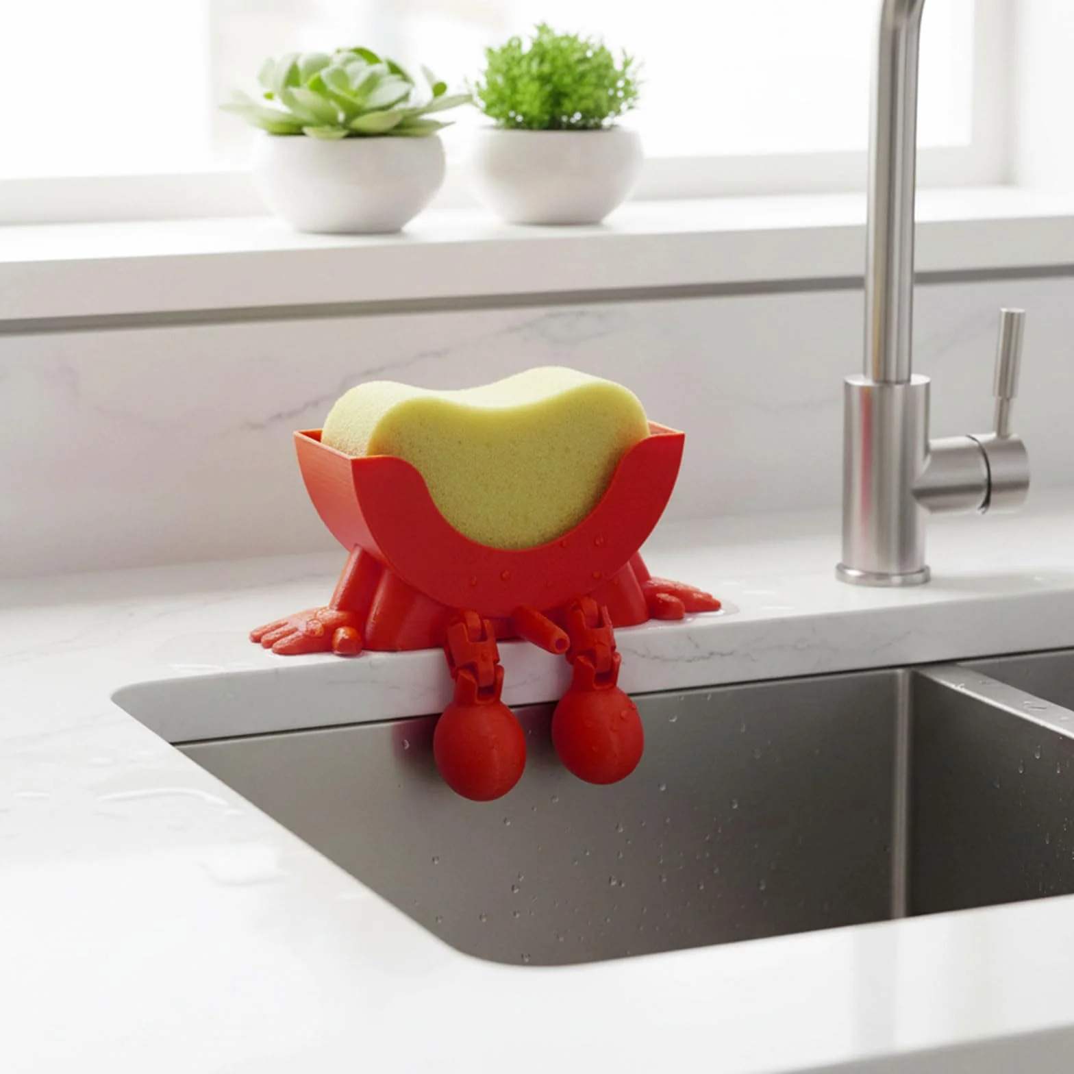 Portaspugna 3D per Cucina con Drenaggio, Organizer da Cucina Rosso