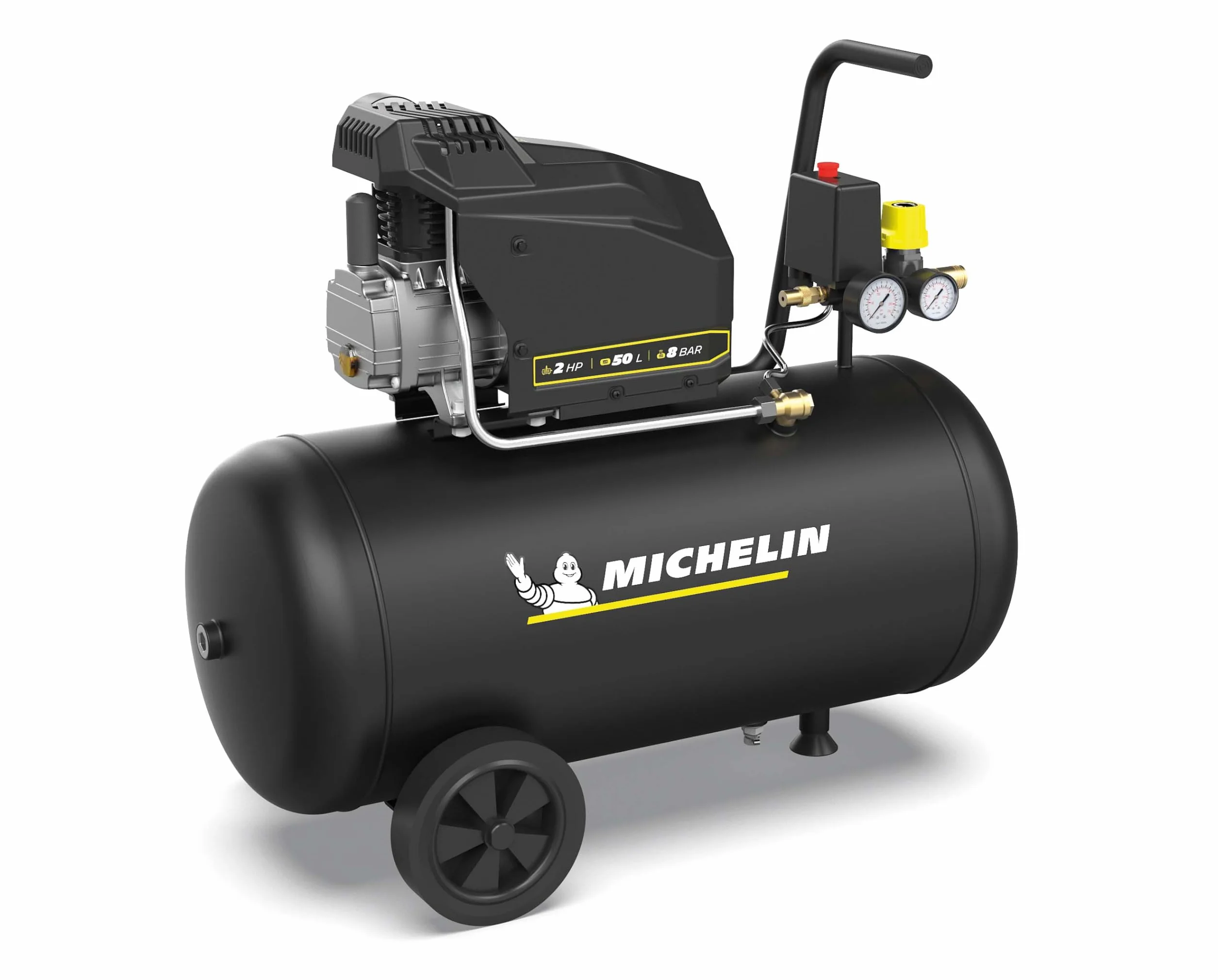 MICHELIN, Compressore d’Aria MX POP AIR 50-2 L, Serbatoio 50 Litri con Ruote, Motore da 2 hp, Pressione Massima 8 bar, Portata d’Aria 195 l/min