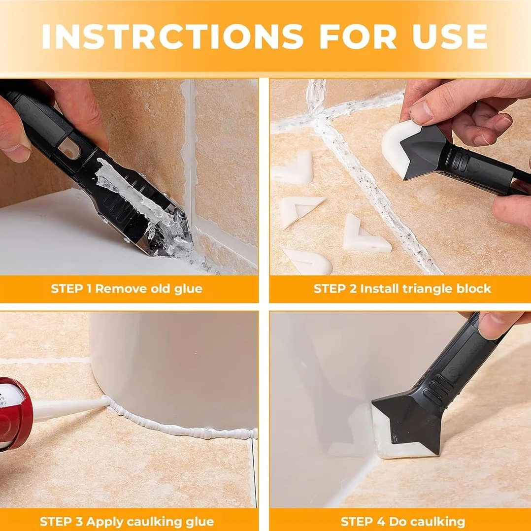 14 Pezzi Kit Strumenti per Calafataggio, Set Togli Silicone e Spatole per Silicone, Strumenti per Rimuovere e Applicare Silicone per Giunti e Calafataggio