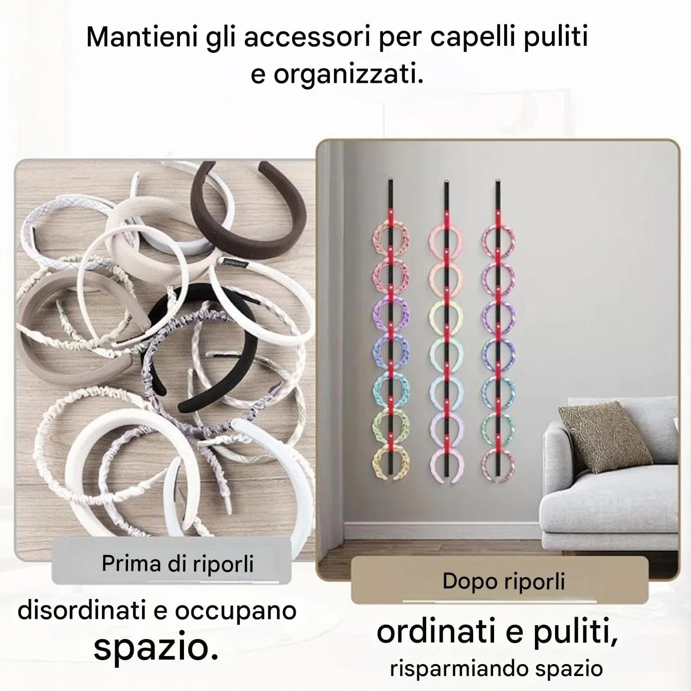 Organizer Per Fascia 2 Pezzi Bianco Da Appendere, Supporto Per Fasce Per Capelli Montato A Parete