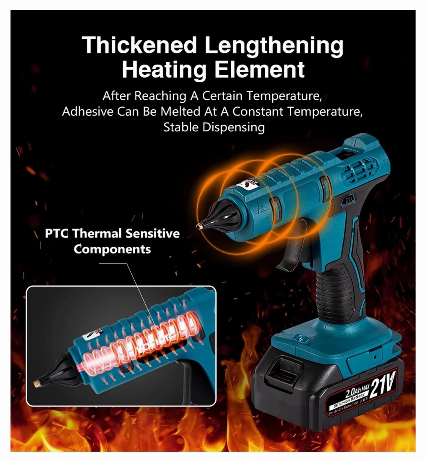Pistola elettrica for colla a caldo blu senza fili con batteria 10 stick di diametro 11 mm