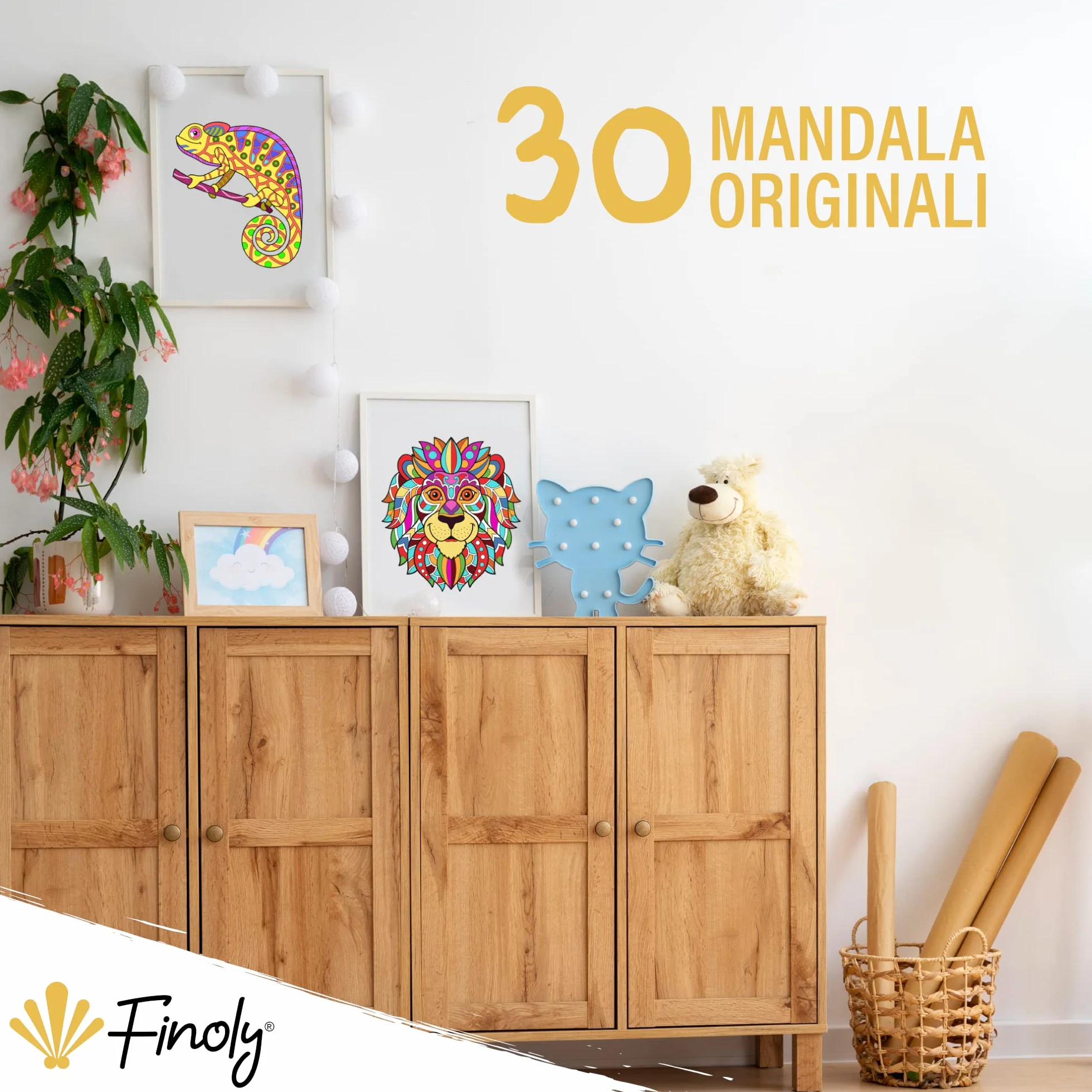 Finoly Mandala da Colorare per Bambini Rilassamento Antiestress Libro Mandala Animali A4 Rilegatura Spirale