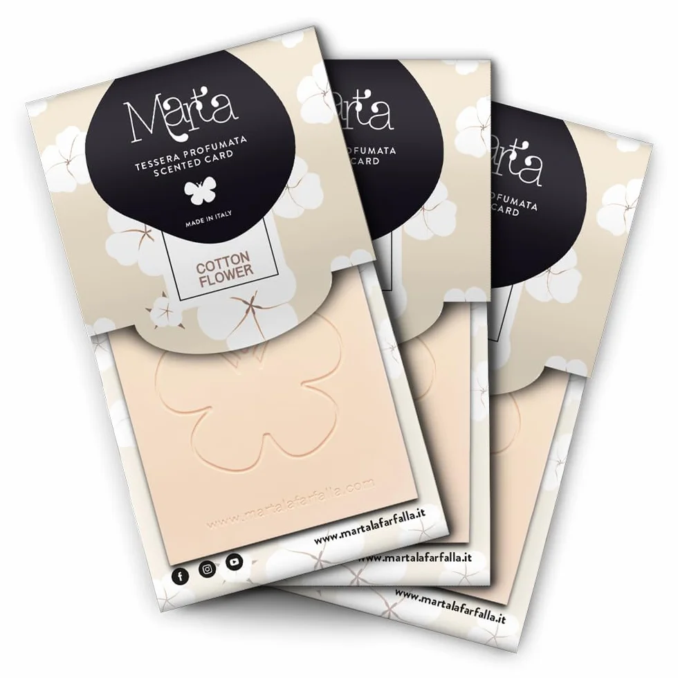 Tre Tessere al Profumo di Talco per Armadi Marta Card Cotton Flower
