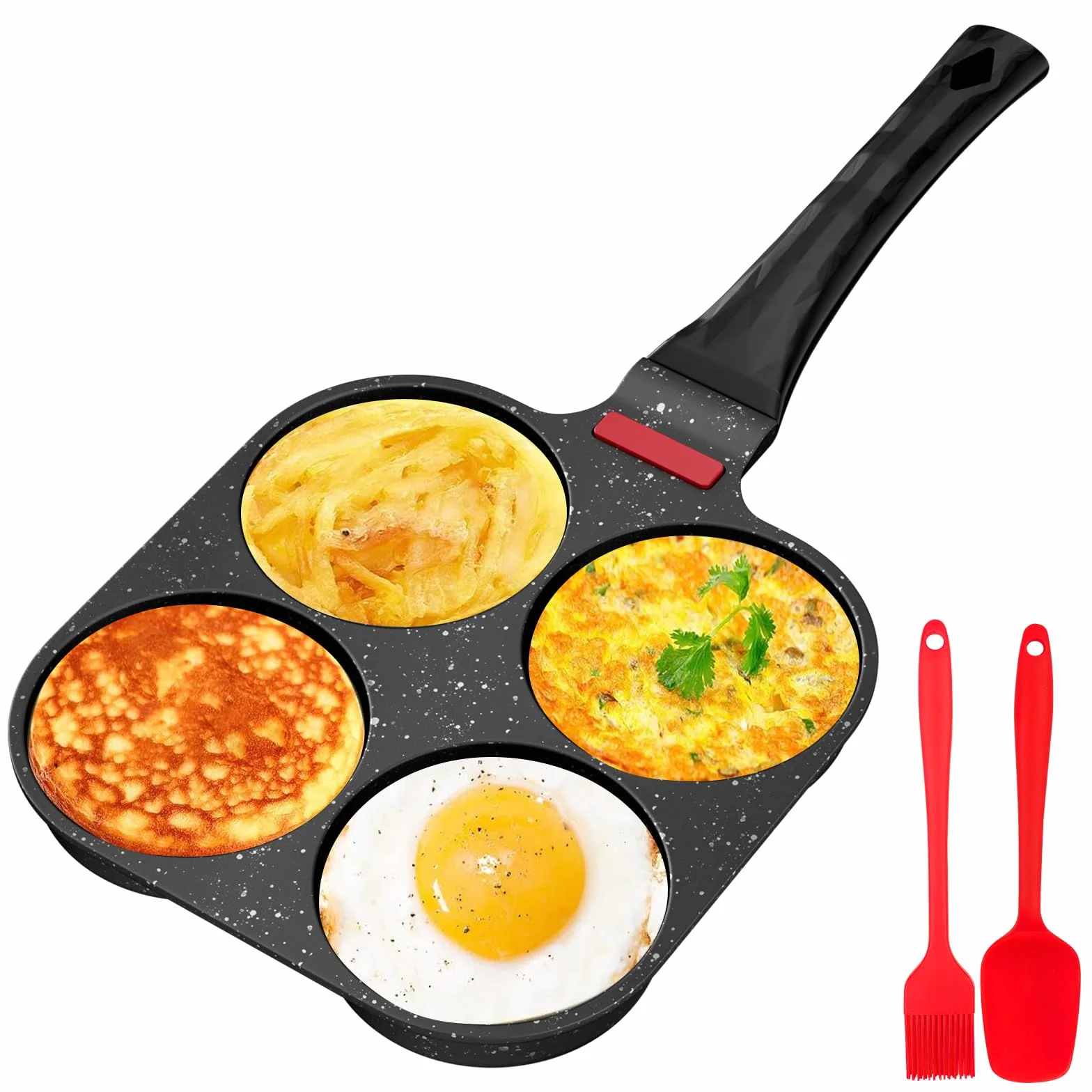 Traxenta padella pancake, pentola pancakes, frittata a 4 fori in alluminio, antiaderente padelle, padellino per uovo con rivestimento antiaderente, per frittata colazione, per Gas (Nero)