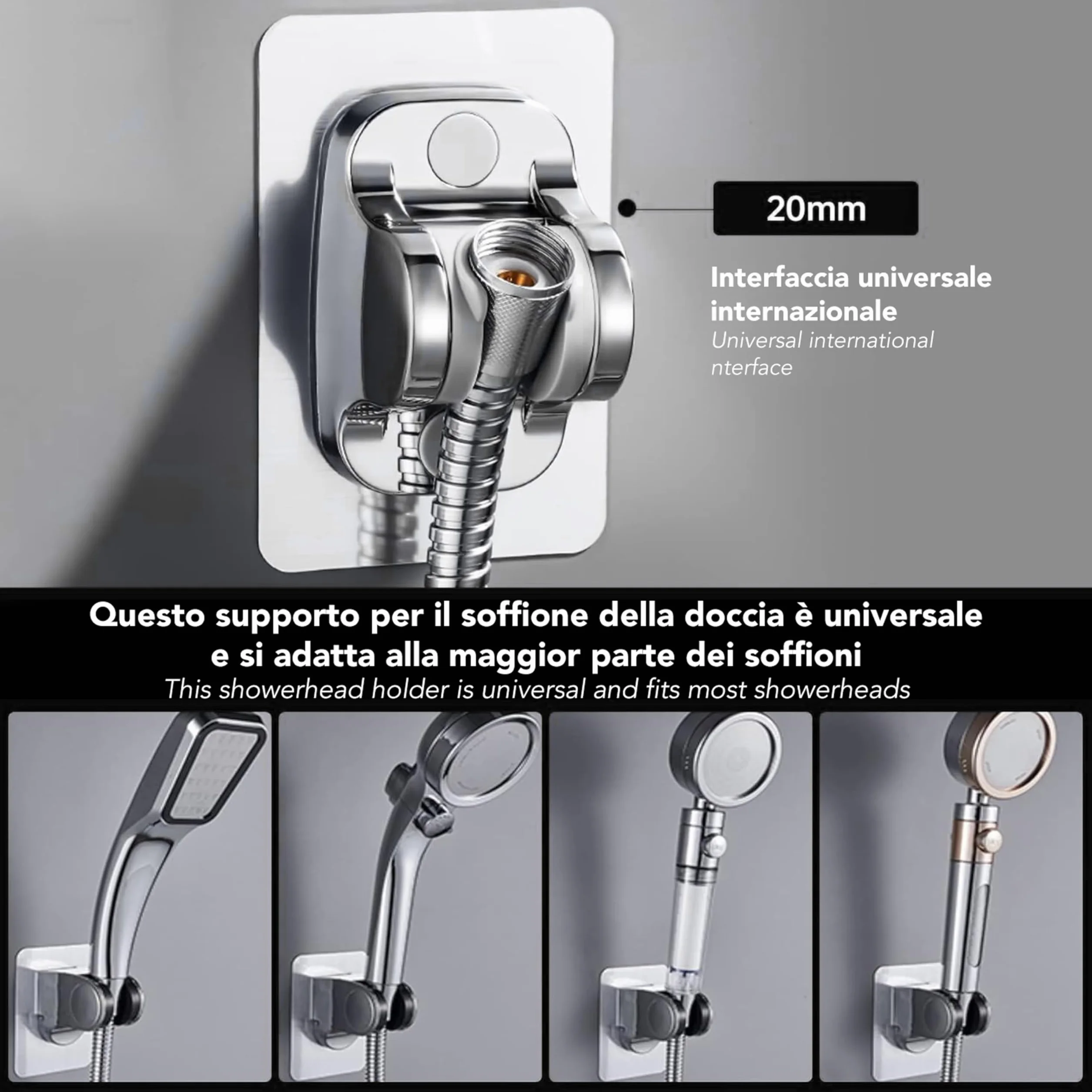 IPEA Supporto per Doccia Adesivo Universale Cromato Regolabile Impermeabile per Bagno