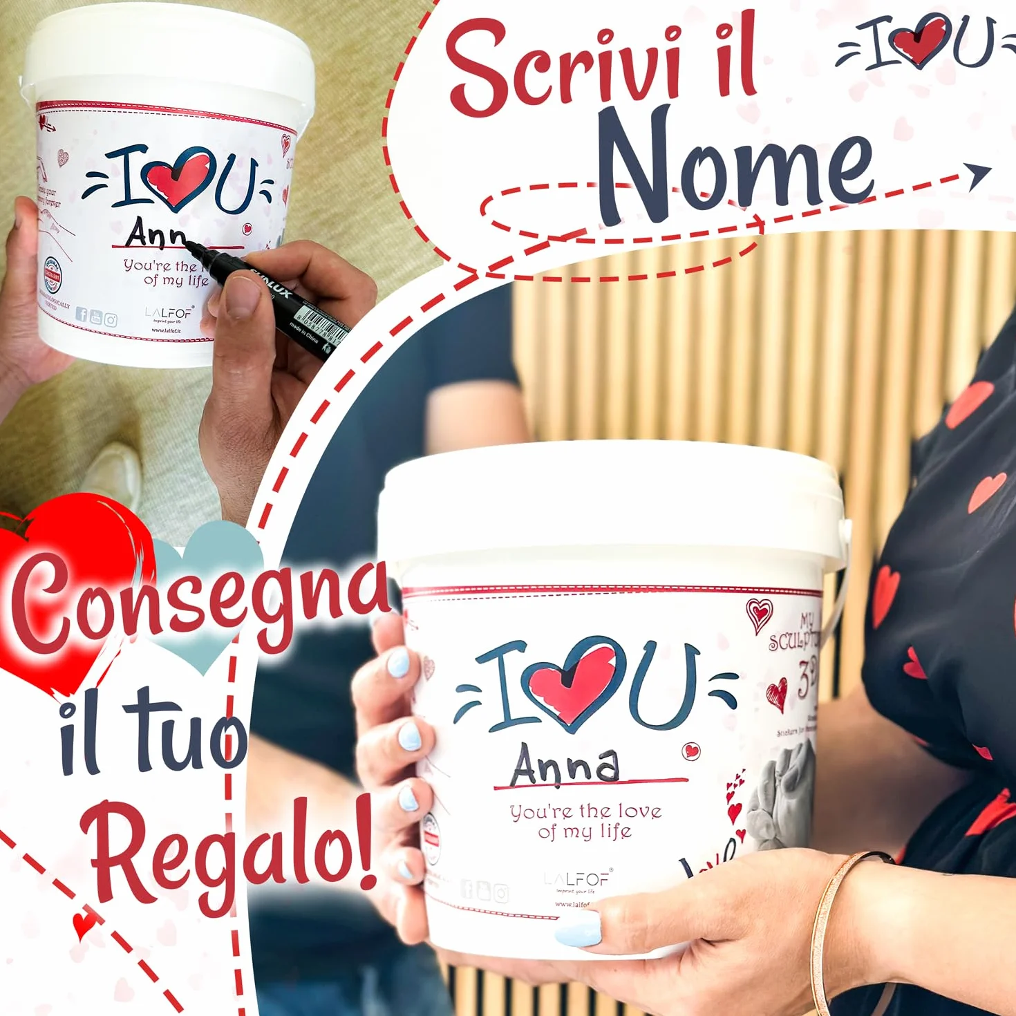Lalfof® Calco Mani Coppia con NOMI | Regalo anniversario per lui lei | Regali per lui/lei con gesso per stampi dermatologicamente testato | Regalo fidanzato fidanzata coppia anniversario matrimonio