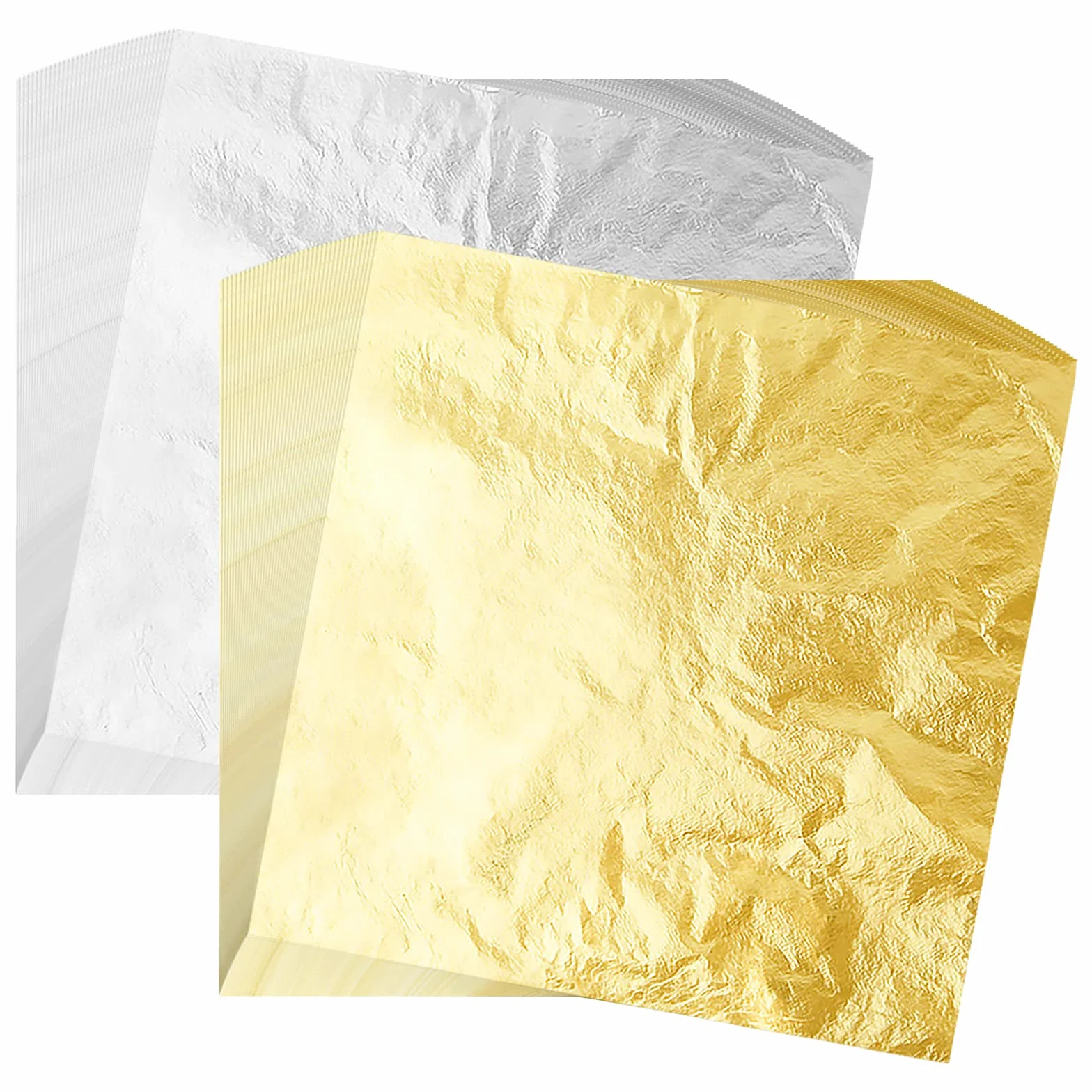 FEPITO 200 Foglie Imitazione Foglia d'oro, Foglia d'Argento per Progetto Artistico Decorazione Artigianale, doratura, creazione Fai da Te (14x14cm)