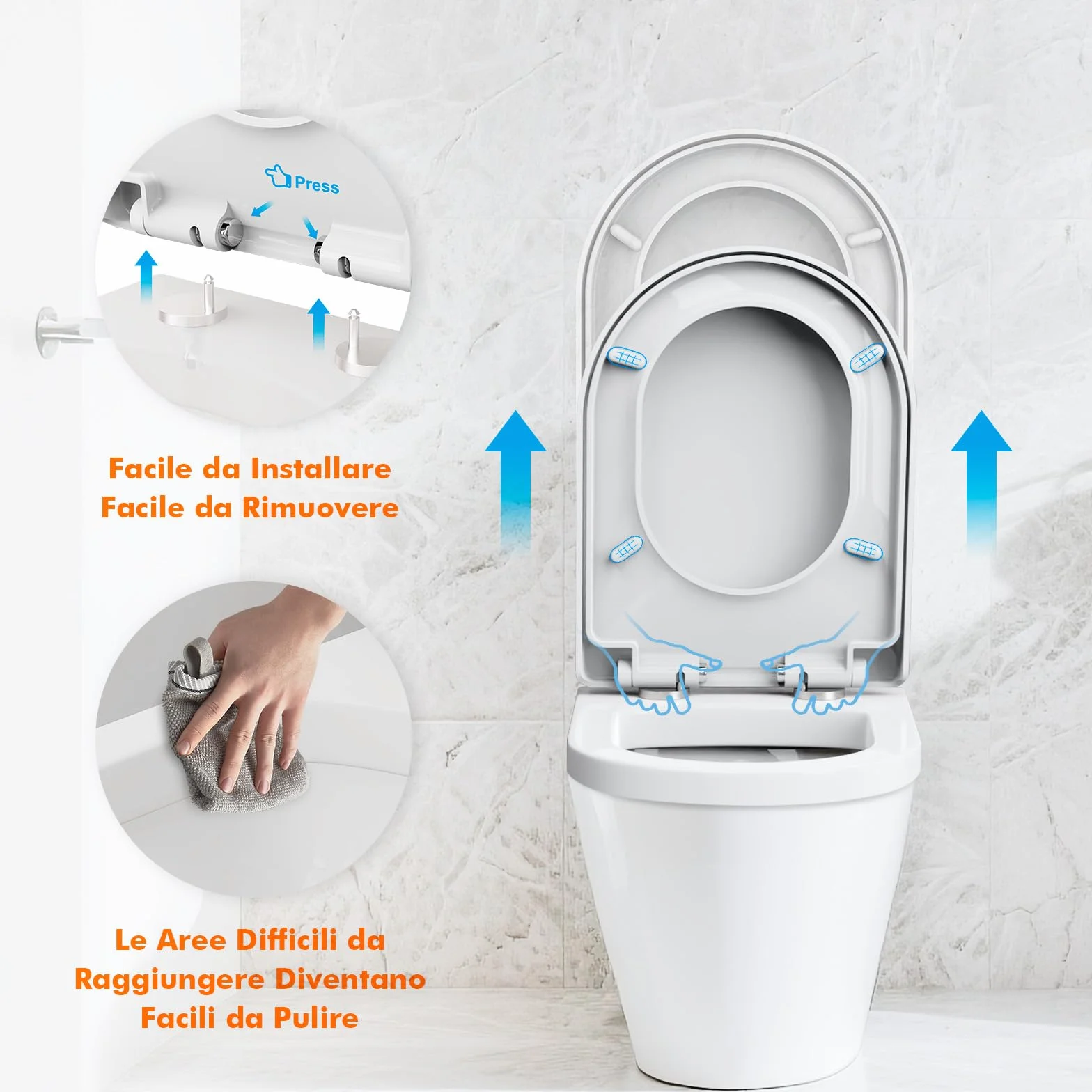 Ibergrif M41001 Sedile WC, Copriwater Universali D Forma, Tavoletta WC con Chiusura Ammortizzata Soft-Close, Sgancio Rapido, Plastica Antibatterico Facile da Pulire, Bianco