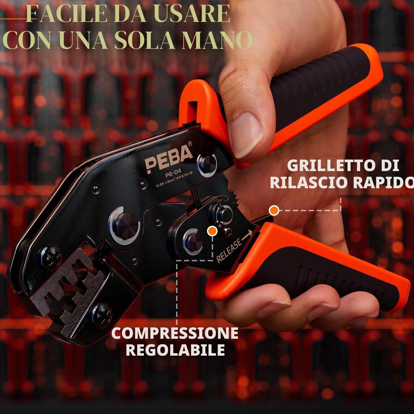 PEBA Pinza Crimpatrice con 10 Types di Faston Connettori – Pinza crimpatrice per connettori da 0,25 a 2,50 mm² | Pinze a manicotti a spina piatta, Strumento di crimpatura, Bussola piatta
