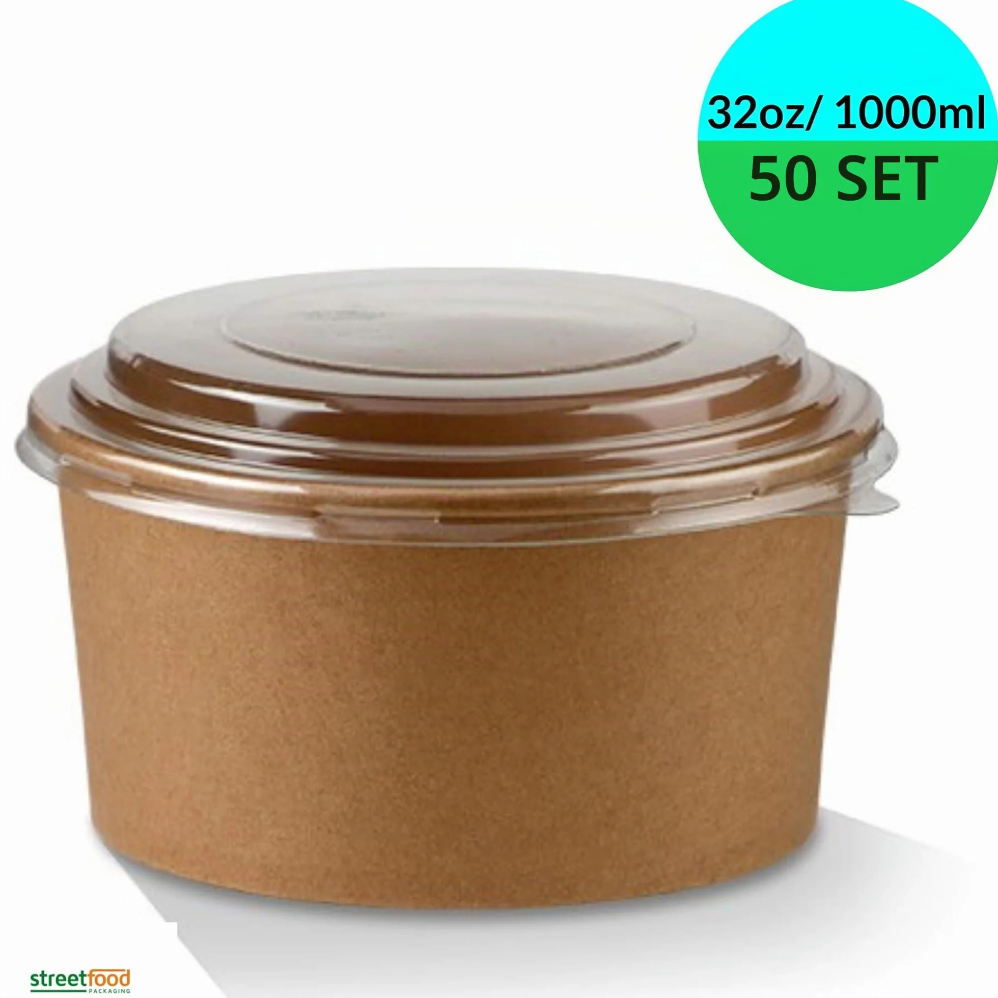 Ciotole per insalata con coperchi 50 pezzi 1000 ml contenitori cartone marrone Bio rivestimento PLA
