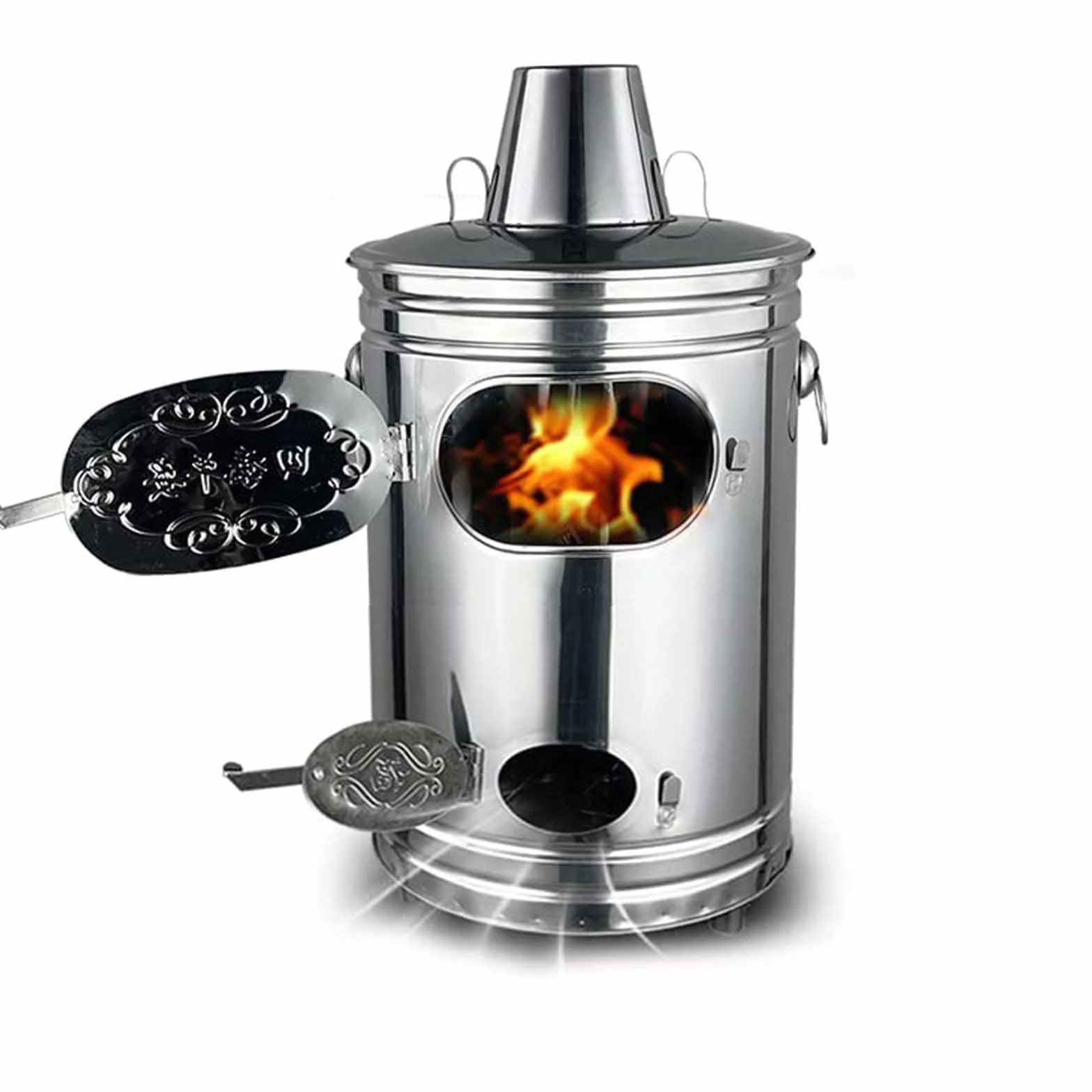 Barile Brucia Rifiuti in Acciaio Inossidabile - Inceneritore da Giardino Esterno | Ideale per Bruciare Spazzatura, Foglie, Detriti del Giardino e Carta | Include Gancio per Fuoco e Supporto