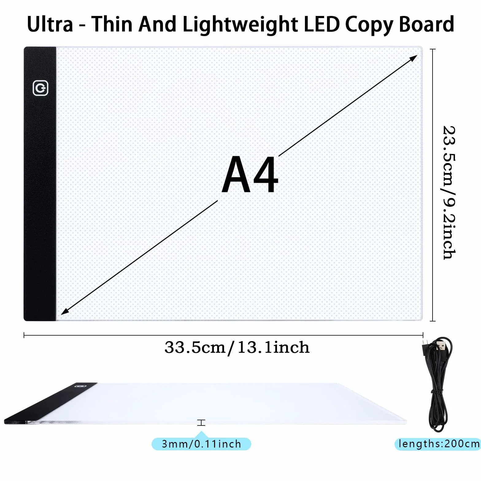 Coolzon A4 Tavoletta Luminosa, Lavagna Luminosa A4 LED Light Pad con Luminosità Regolabile, LED Tavoletta Luminosa,Ultra Sottile per Animazione, Schizzi, Progettazione, Disegno, Pittura a Diamante 5D