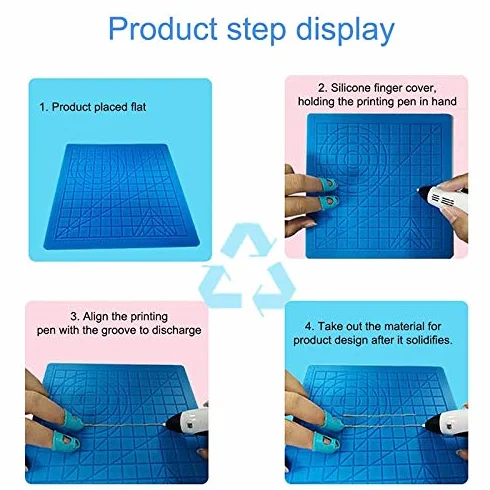Tappetino per penna 3D Tappetino per stampa 3D Tappetino in silicone con 2 tappi per dita, tappetino pieghevole resistente al calore - blu