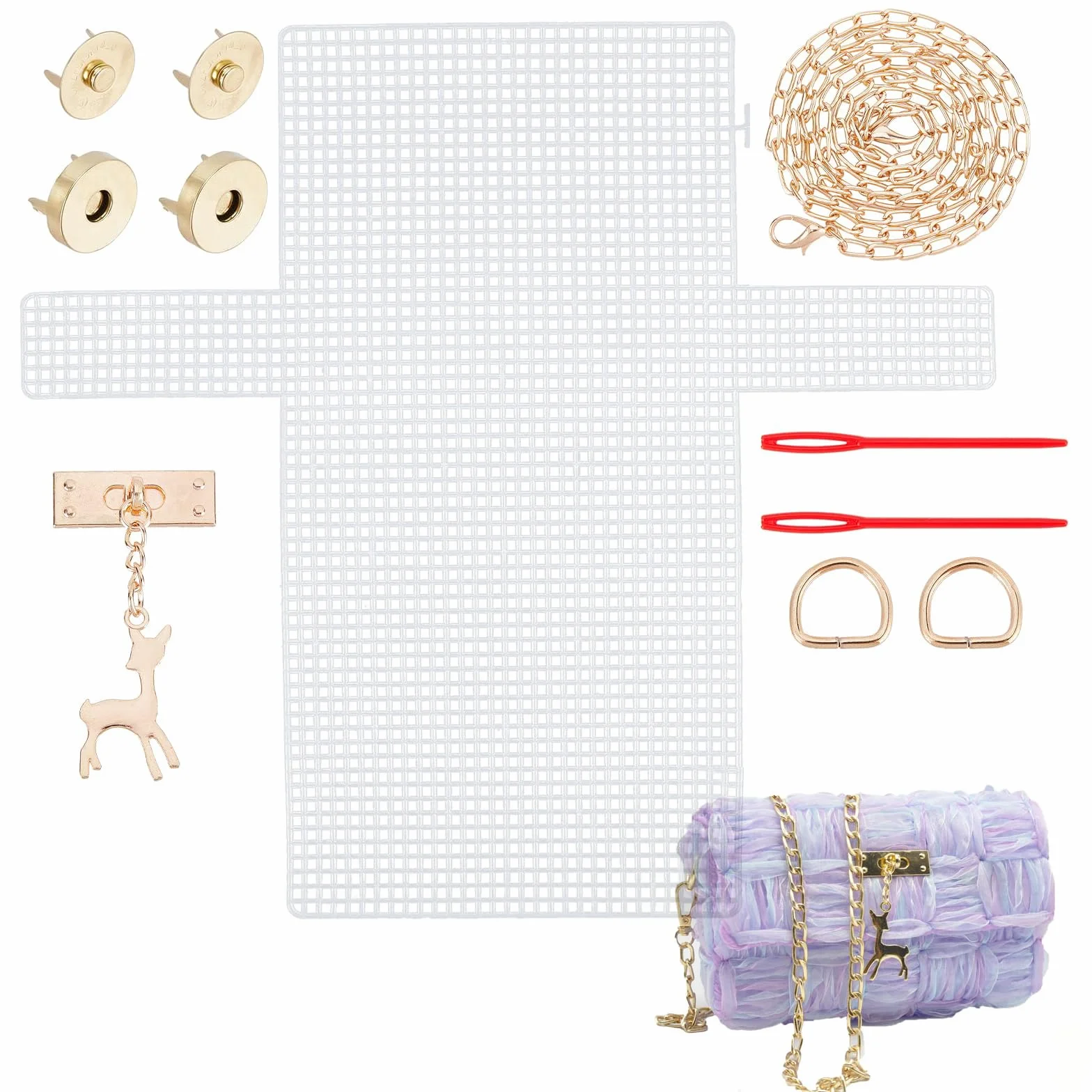 Sundrerfect Kit Modellabile 8 Pezzi Per Borsa Uncinetto Con Rete in Plastica, Cerniere e Accessori