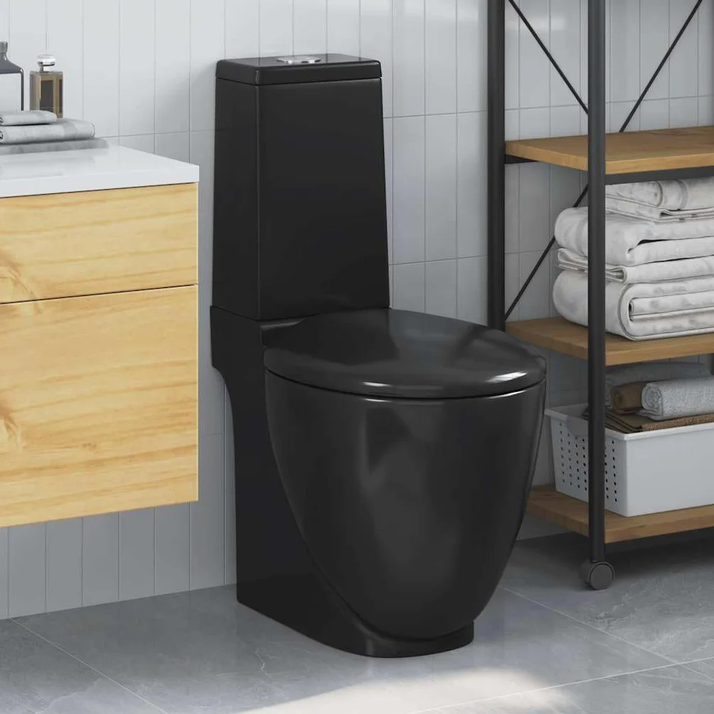 vidaXL Sanitari Bagno Toilette con Scarico Ceramica Nera Sedile WC Bidè Water
