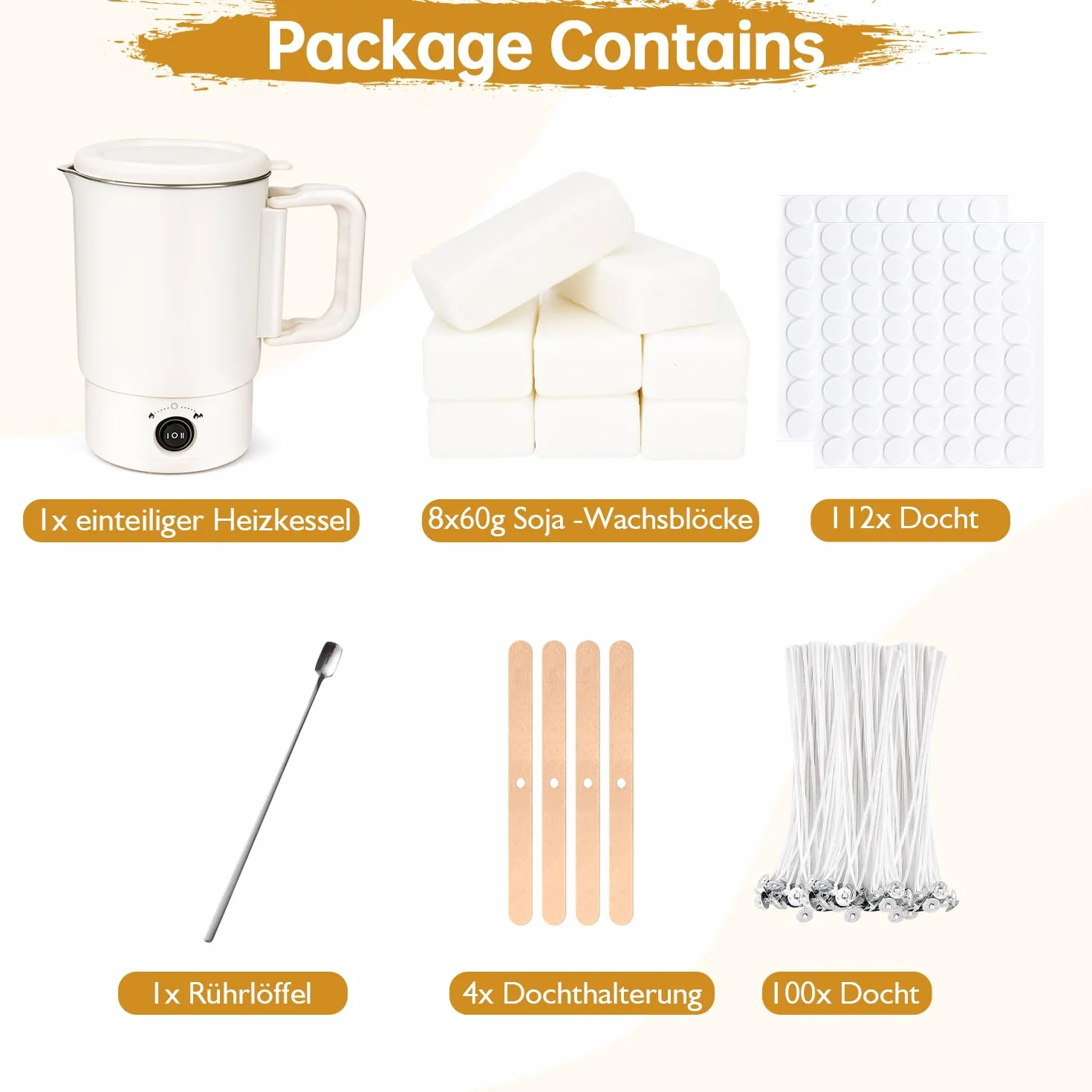 Kit Candele Fai da Te, Kit per Sciogliere La Cera di Candela Elettrico da 800 Ml, 8 Cubi di Cera Bianca, 100 Stoppini per candele , 100 Adesivi per Stoppini , Supporto per Stoppini E Cucchiaio