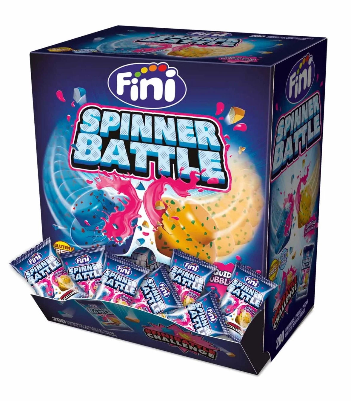 Fini Spinner Battle Gomma a Forma di Trottola con Liquido all'interno espositore da 200 pezzi