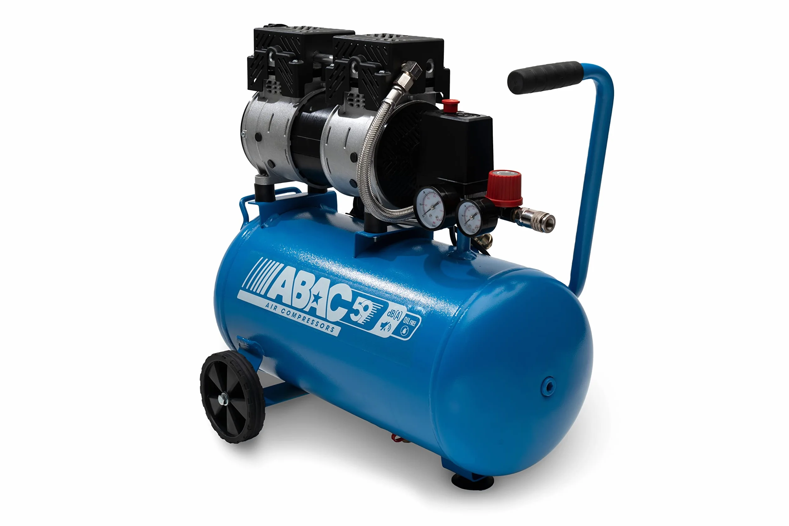 ABAC Compressore d'Aria Silenzioso EASE-AIR 24, Compressore Aria Oil-Free, Pressione Massima 8 Bar, Potenza 1 Hp, Serbatoio 24 Litri, Rumorosità 59 dB