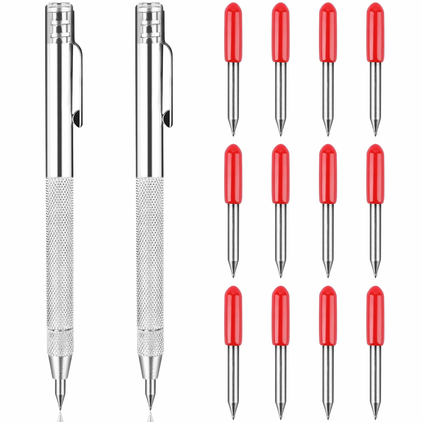 Penne con Punta in Tungsteno 2pz Penna Carburo di Tungsteno con 12 Punte di Penna Aggiuntive, Tungsteno Carburo Punta Scriber per Scrivere su Legno, Acciaio e Vetro