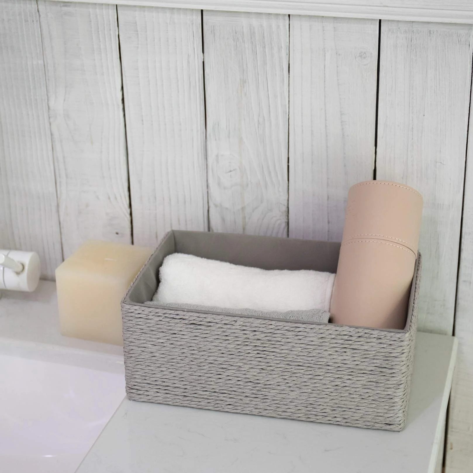 LJM Cesti Organizzatori Set di 4 per Armadi e Cassetti Grigio Contenitori a Cubo Impilabili per la Casa e l’Ufficio Contenitore Cosmetico Scrivania