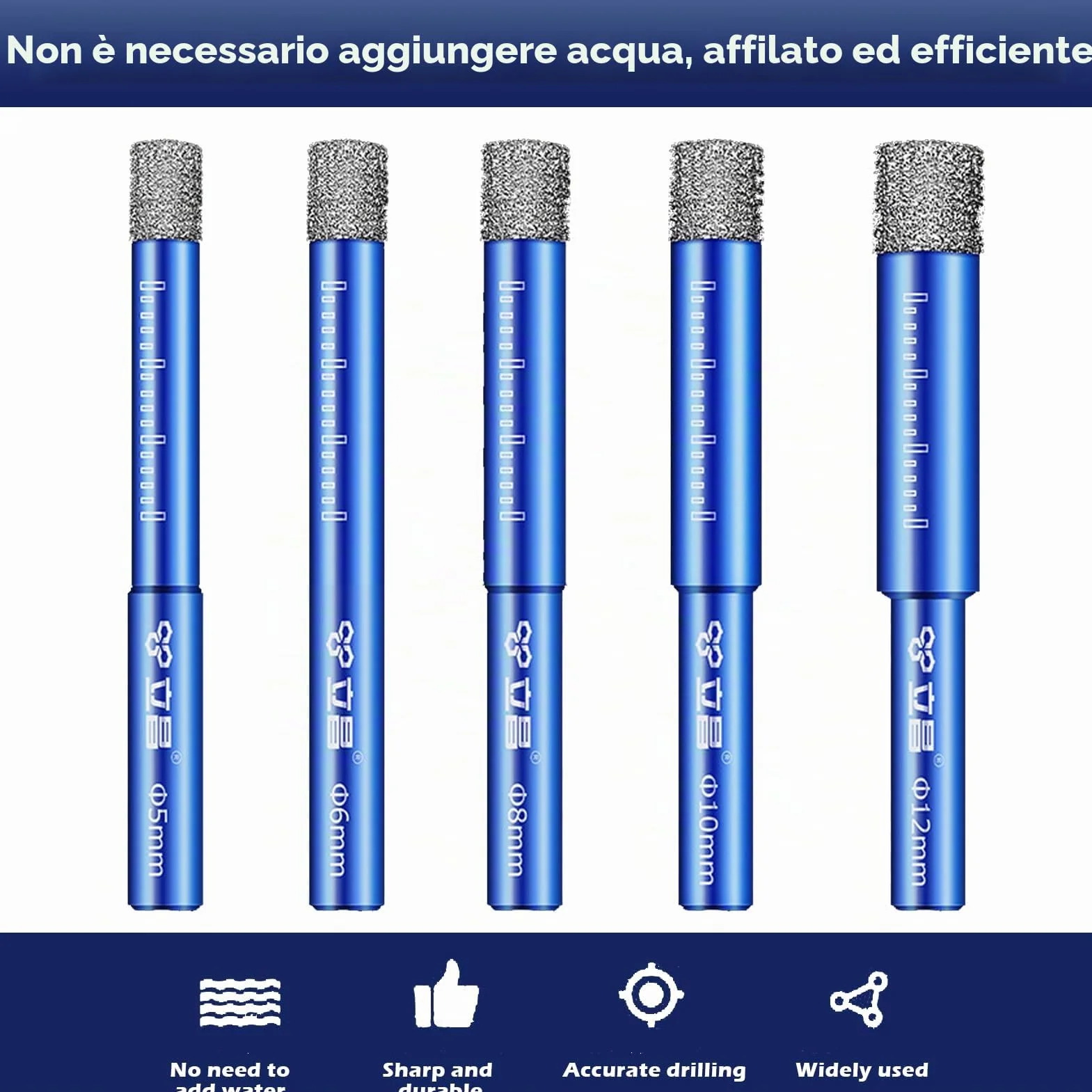 6pcs punte diamantate gres porcellanato,5/6/8/10/12mm Punte Trapano Diamantate Gres Porcellanato+6 mm Carbide Punte per Vetro, Ceramica, Granito, Marmo, Granito