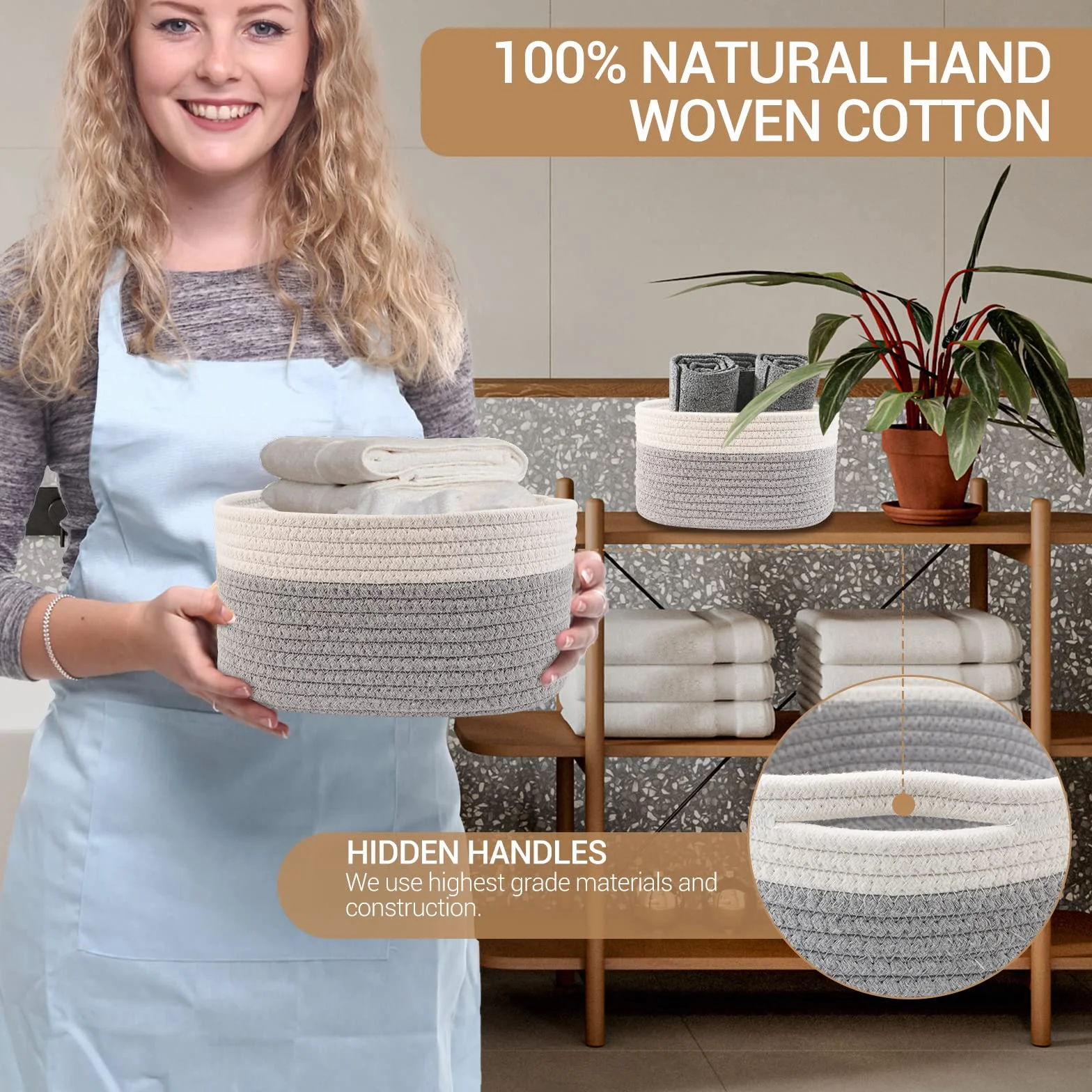 Lannvan Set di 5 Cestini Portaoggetti,Cestino Portaoggetti Intrecciato in Corda di Cotone per Bambini Bambina,Impilabile Organizer Fasciatoio,Cesto Portaoggetti Ceste Portaoggetti per Bagno