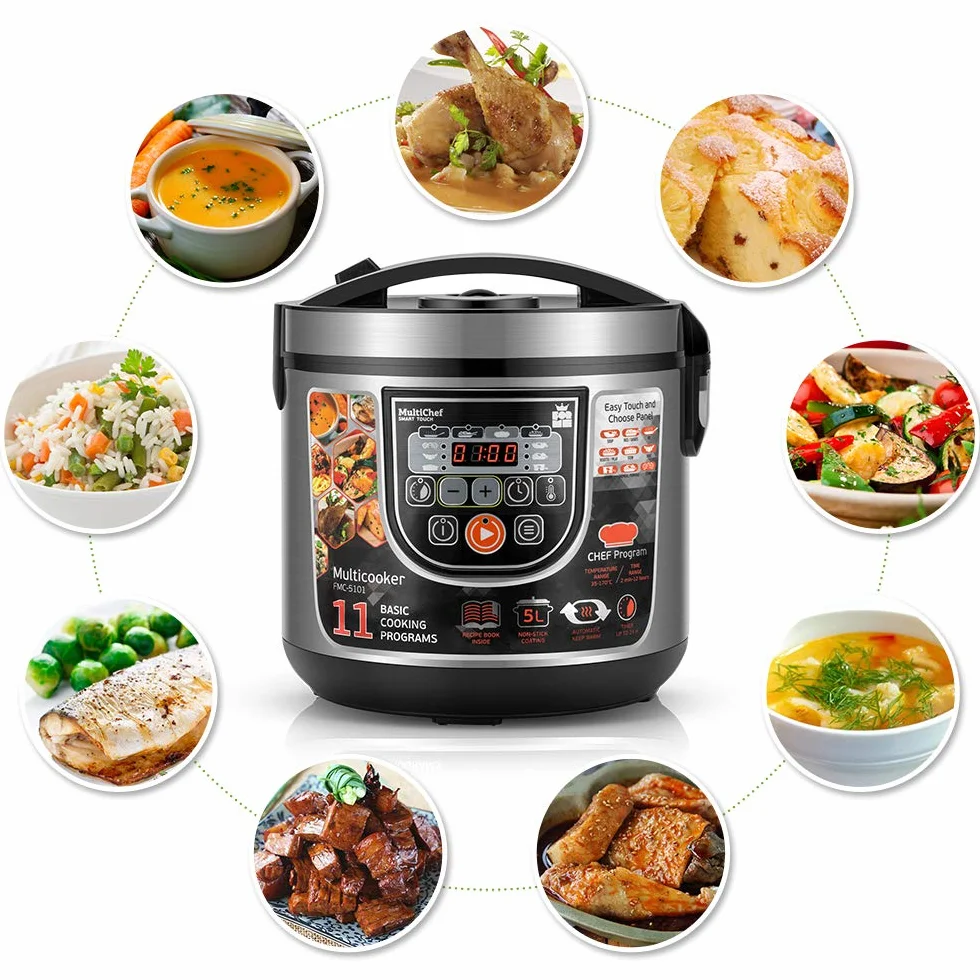 ForMe Pentola Multiuso Cuociriso 5L I Multifunzione 860W I 11 Funzioni Programmabili Funzione Keep Warm I Timer di Ritardo I Pannello LED Multicooker