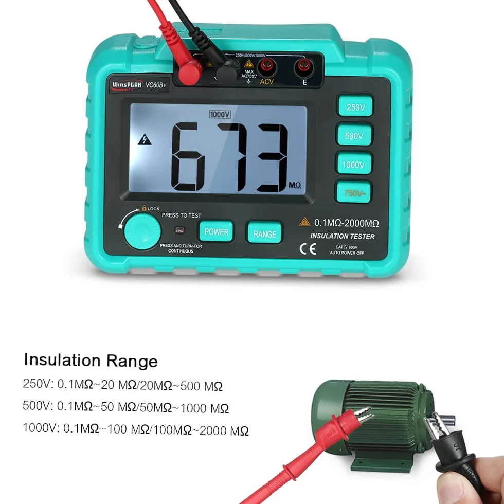 VC60B+ LCD Digital Insulation Resistance Tester Megohm Meter DC250V/500V/1000V AC 750V