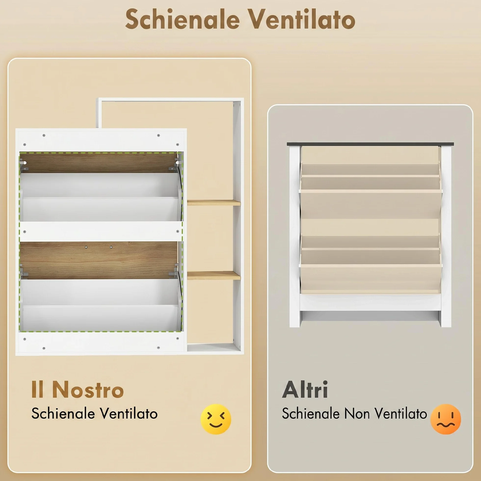 HOMCOM Scarpiera Salvaspazio Slim con 2 Ante a Ribalta, Scarpiera Ingresso con Ripiani Regolabili, 3 Ripiani Aperti, Porta Scarpe per 8 Paia in Legno con Maniglia, 80x26x90 cm, Bianco e Legno Naturale