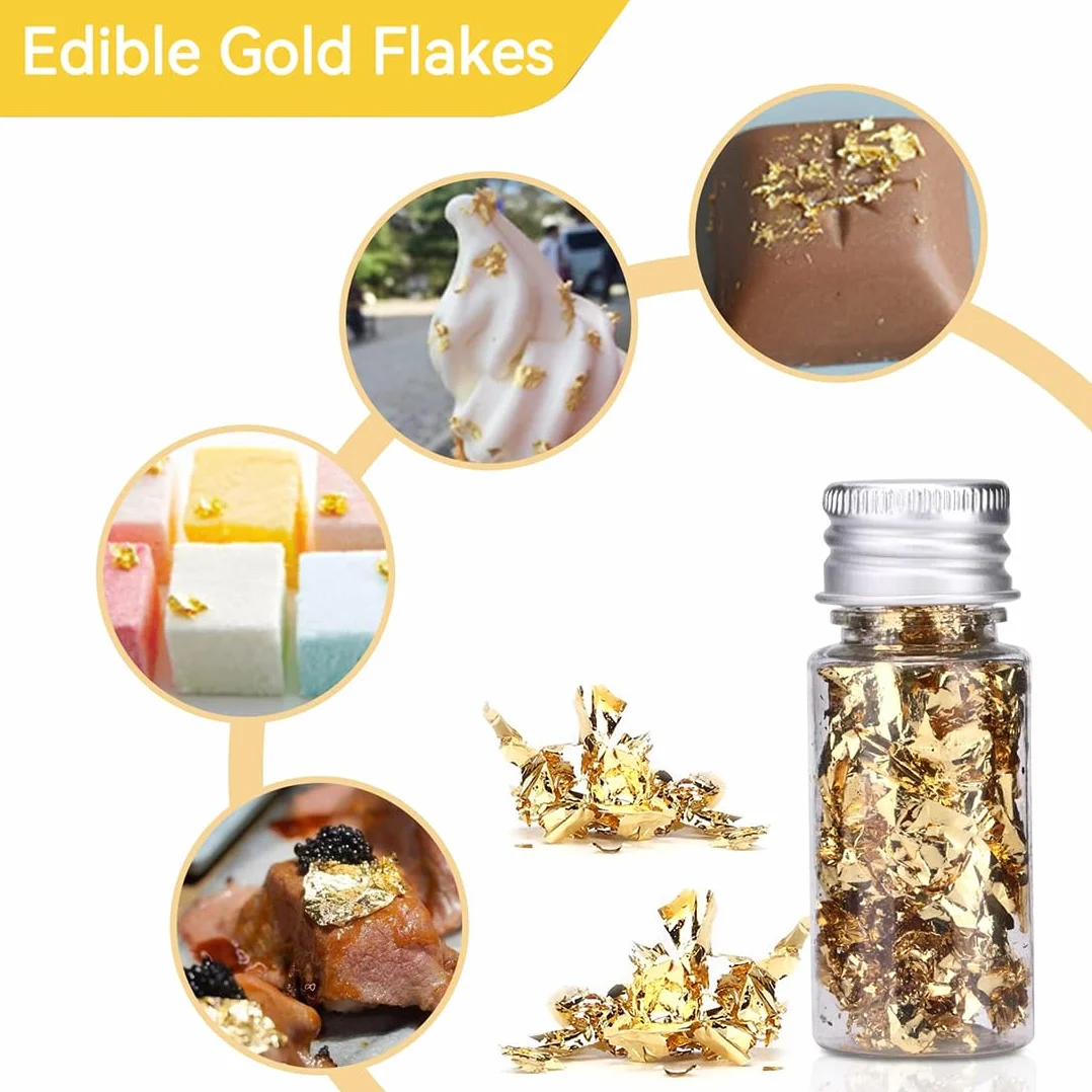 Foglia Oro Alimentare 6 Pezzi con 2 Pinzette per Decorazioni Torta Dolci Vino Gelati