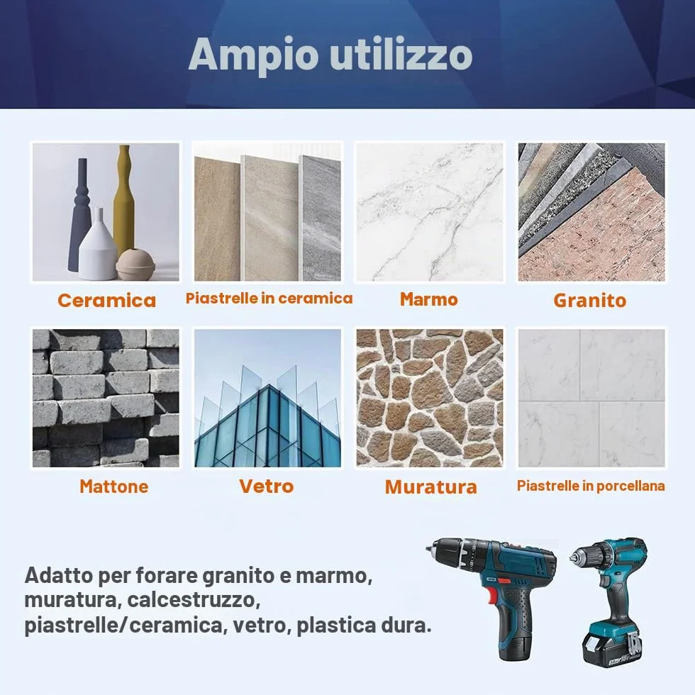 Set di 5 punte diamantate per piastrelle da 6 mm – taglio diamantato – sega a tazza per ceramica, granito, porcellana, piastrelle, gres porcellanato, muratura, marmo, muratura.