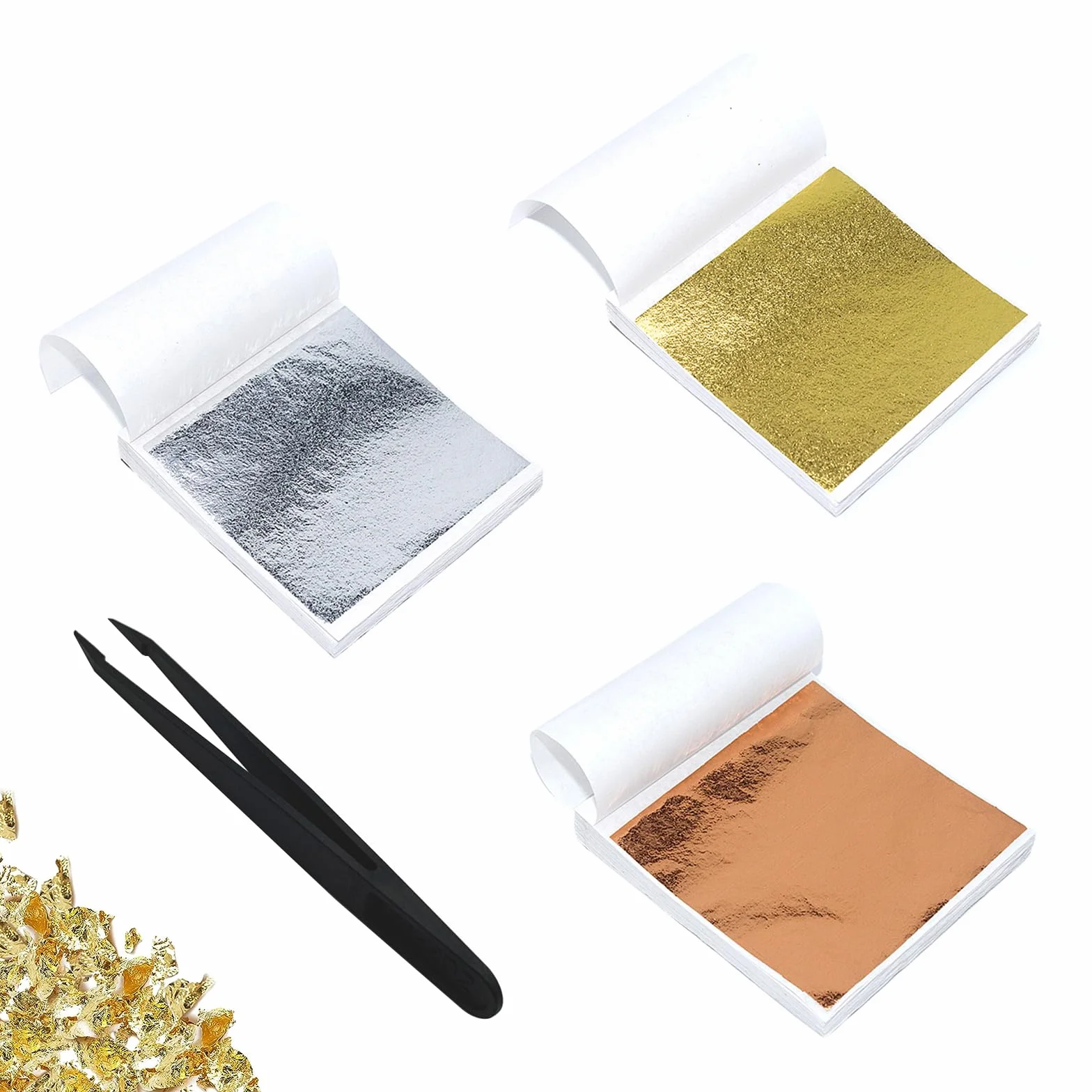 CATELL Foglia Oro, 300 Fogli Foglia Oro Imitazione Foglia d'oro Lamina d'oro Foglia Oro Rosa Foglia Argento per Doratura DIY Artigianato Pittura Decorazione D'interni (9 * 9cm)