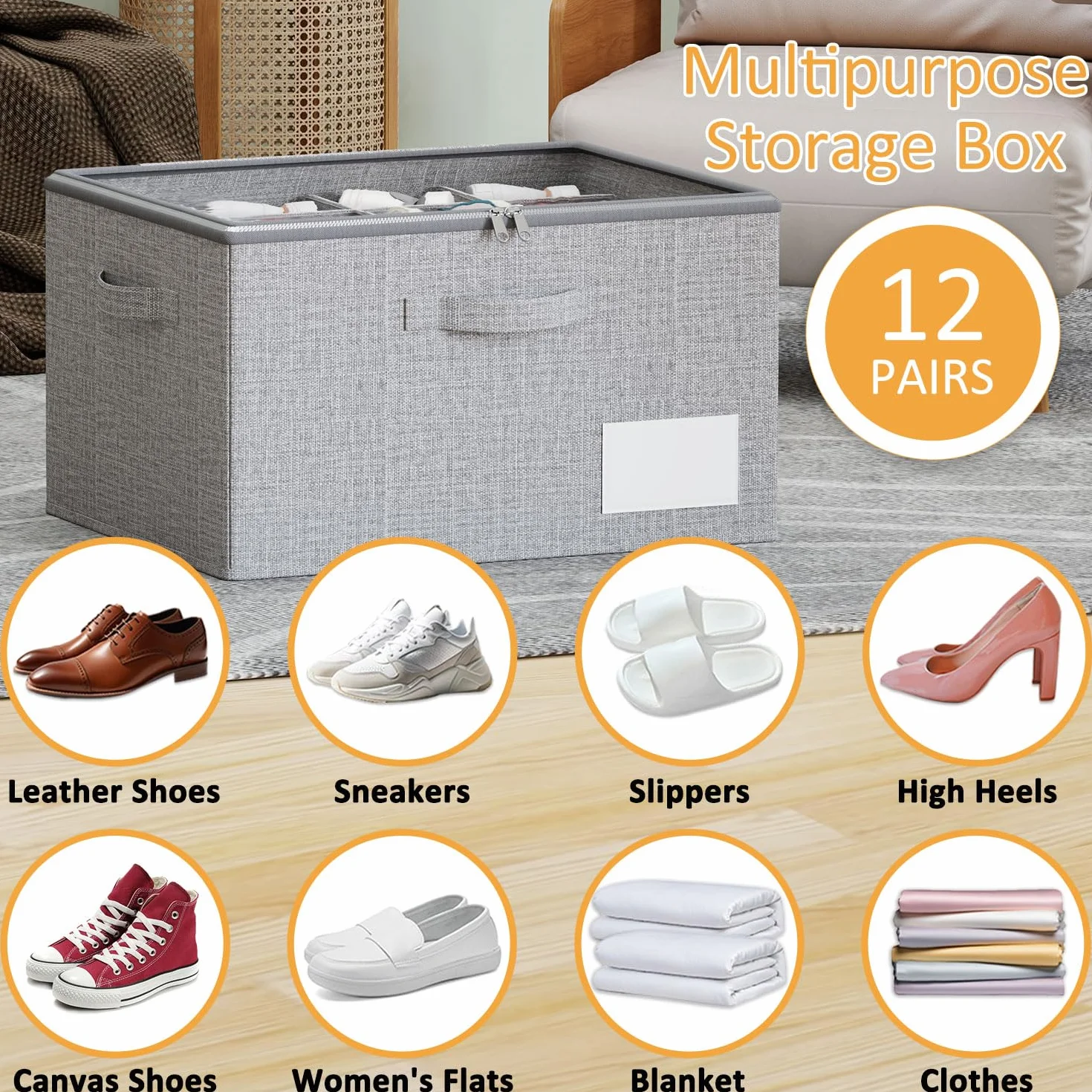 Scatole per Scarpe Pieghevoli con Coperchio Trasparente, Organizer Salvaspazio per 12 Paia, Grigio