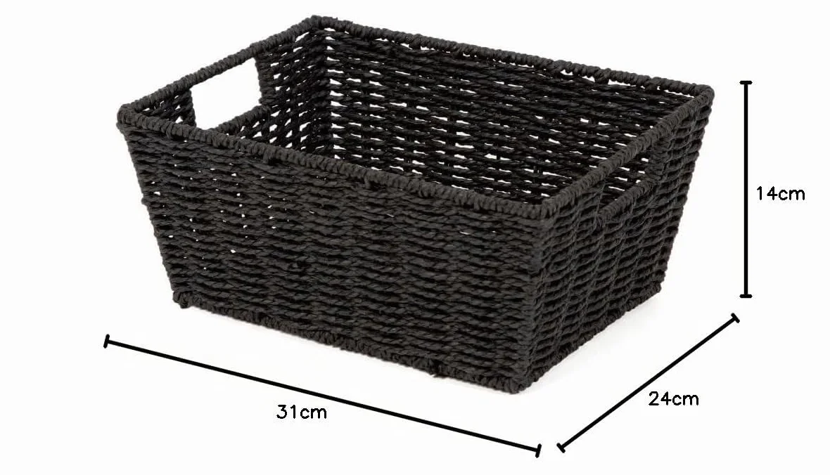 Compactor Etna Cesto Rettangolare in Carta Intrecciata a Mano, Nero, 31 x 24 x H. 14 cm, RAN6543