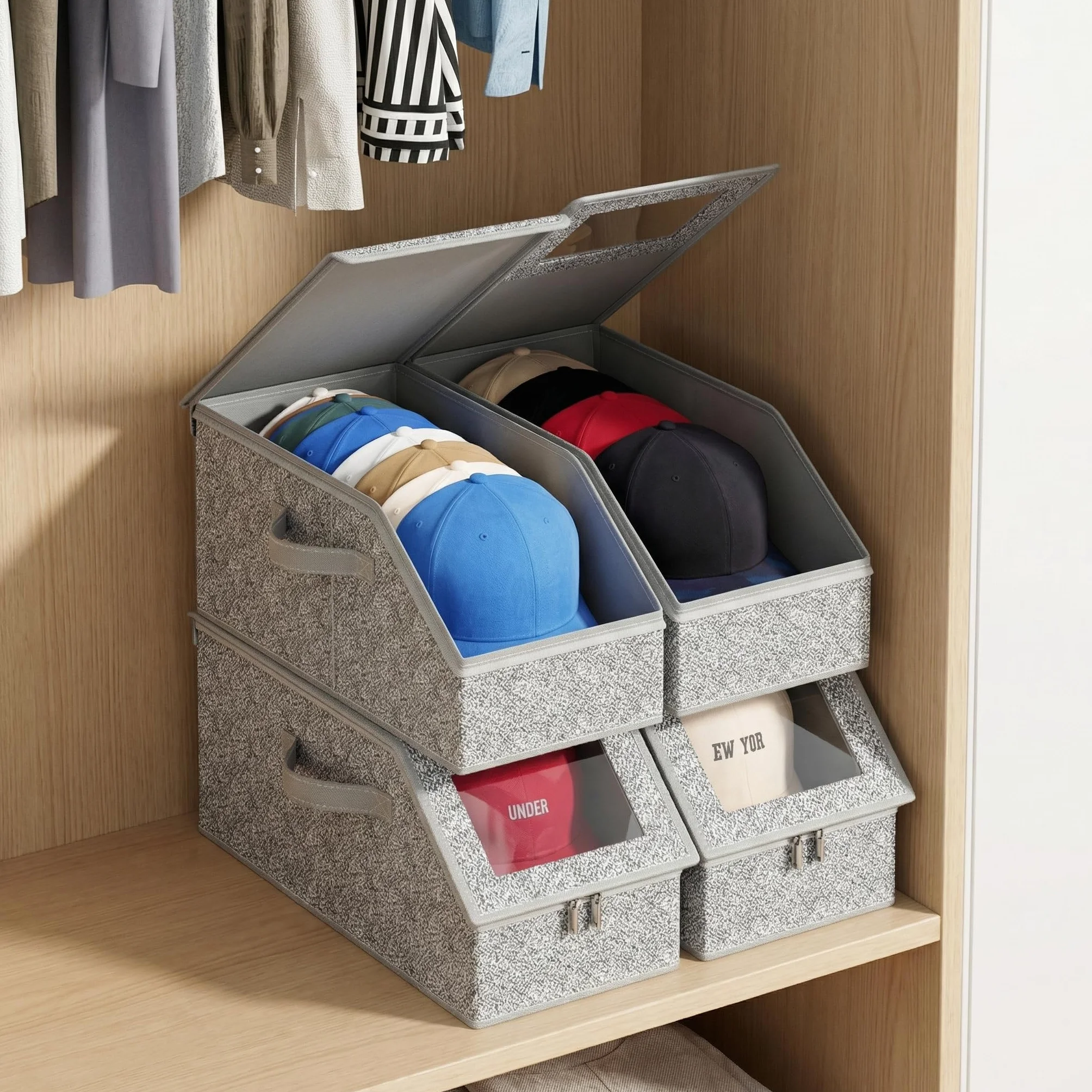 Generico Organizzatore di cappelli impilabile Contenitore per cappellini da baseball capiente 24 armadio