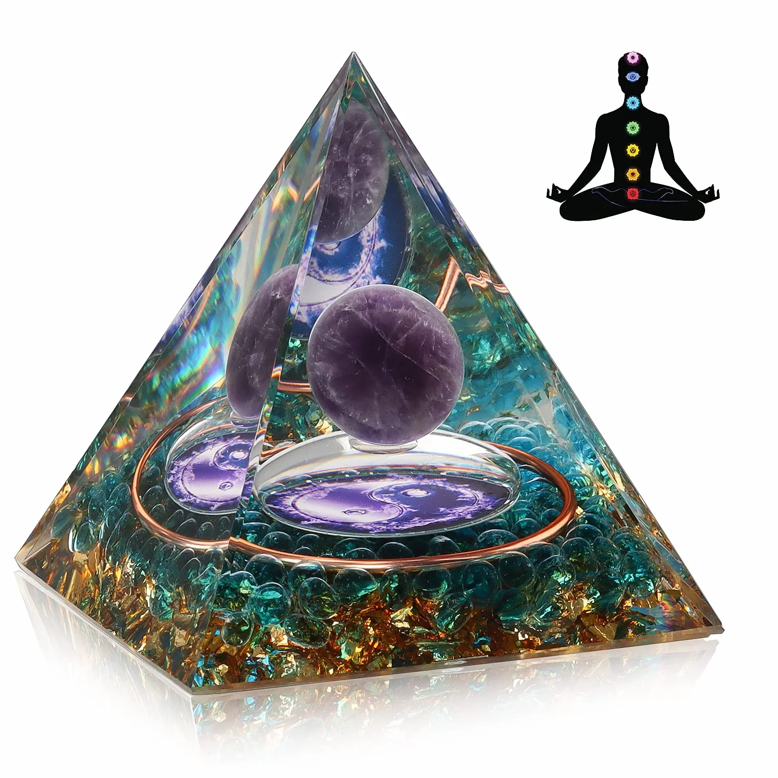 Orgonite Piramide Cristalloterapia Pietre Cristalli con Sfera Ametista Albero della Vita Chakra -6cm
