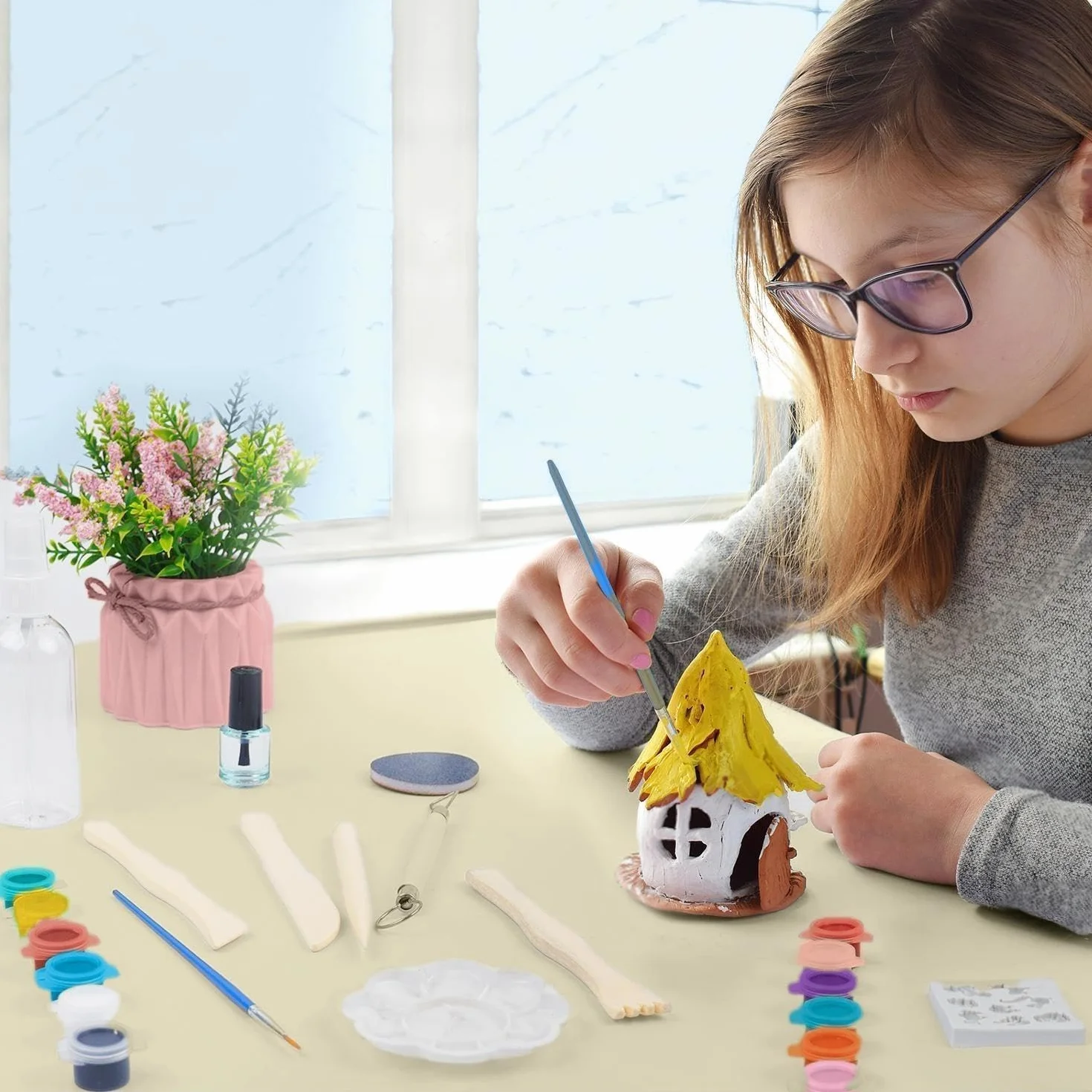 Augesak Kit di Argilla Senza Cottura, Argilla da Modellare, Kit Ceramica Fai da te Adulti Bambini, Pottery Kit-Contiene Argilla Senza Cottura, Attrezzi, Colori, Pennelli