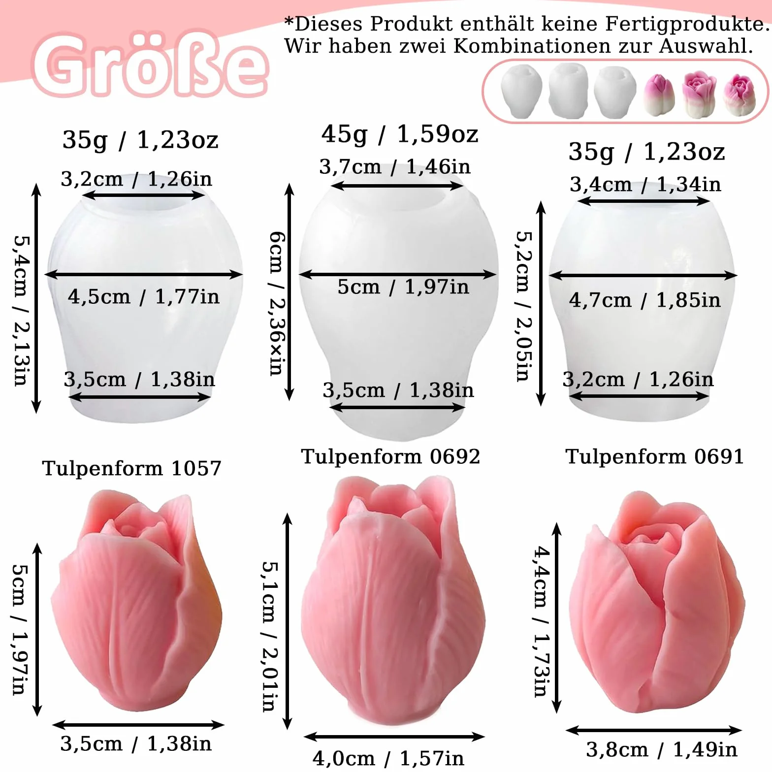 Stampi in Silicone per Candele, 3 Stampo Tulipano per Candele, 3D in Stampi Cera Tulipano, Confezione da 2 Stampi in Silicone a Forma di Tulipano, per Sapone, Gesso, Cioccolato