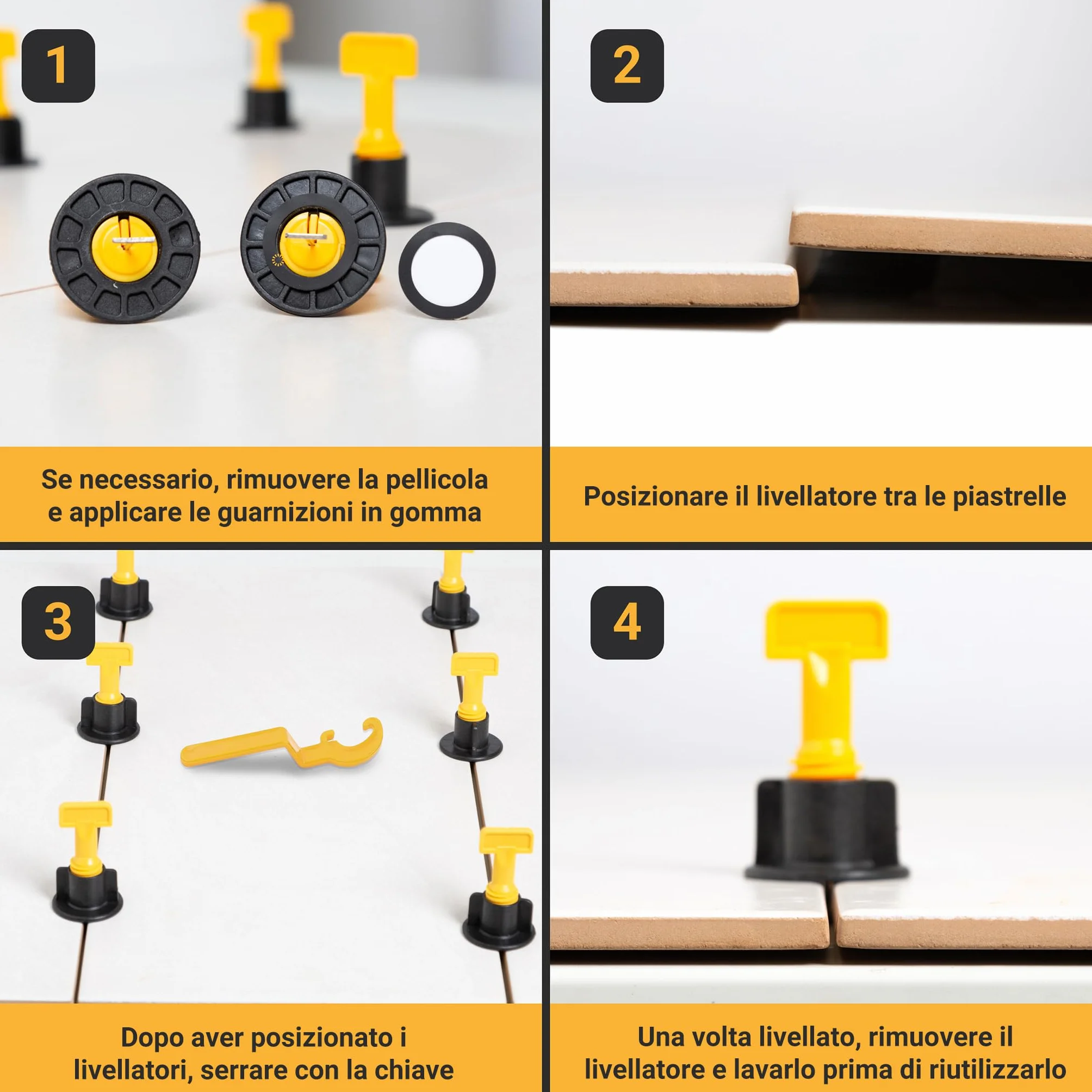 Kit Sistema di Livellamento Piastrelle Proxinova 100pcs, Distanziatori per Piastrelle, Sistema Anti-Graffio, 2 Chiavi, Guanti da Lavoro, 100 Perni