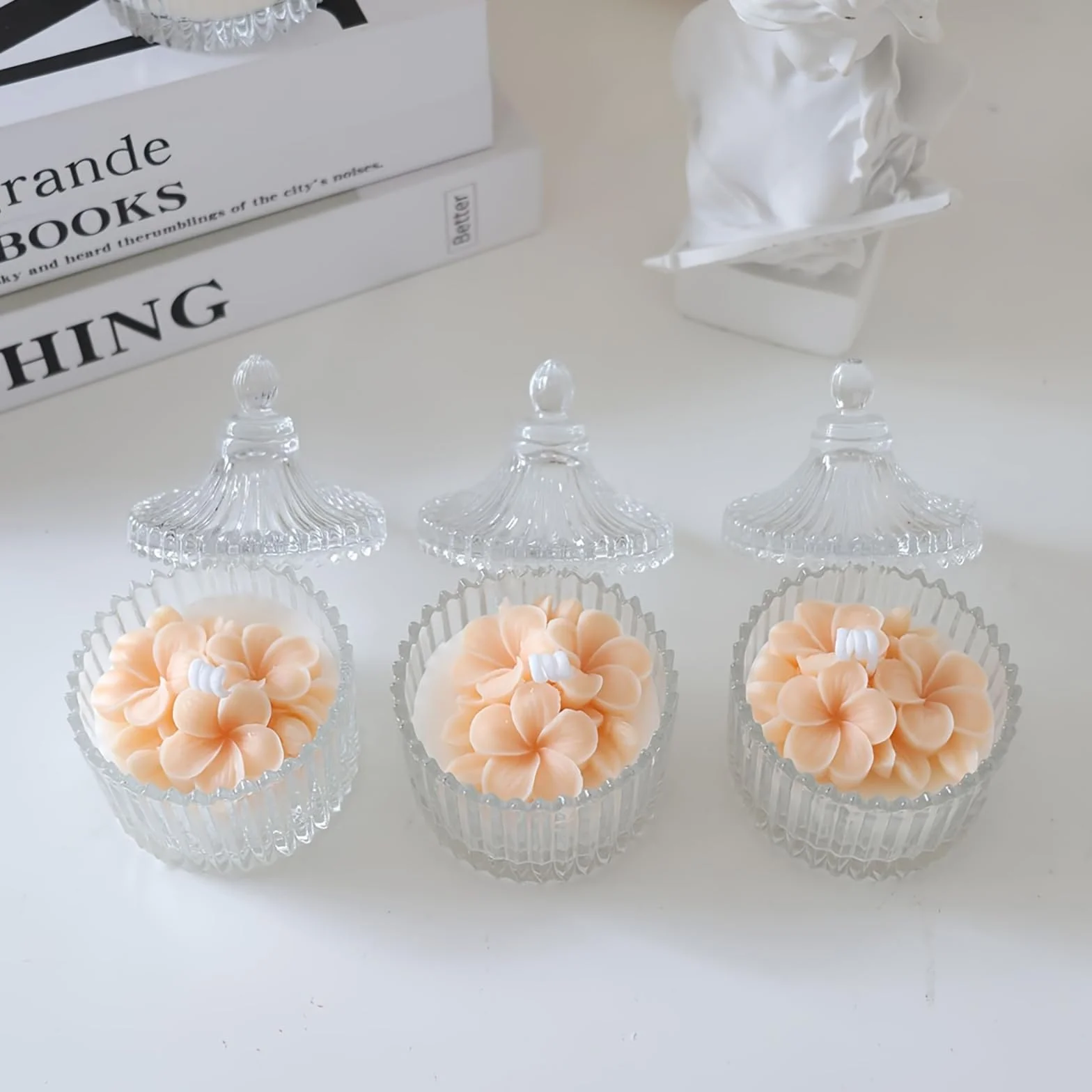 4 stampi in silicone a forma di fiore 3D, stampi in silicone per candele, stampi per candele fai da te, per realizzare candele e sapone