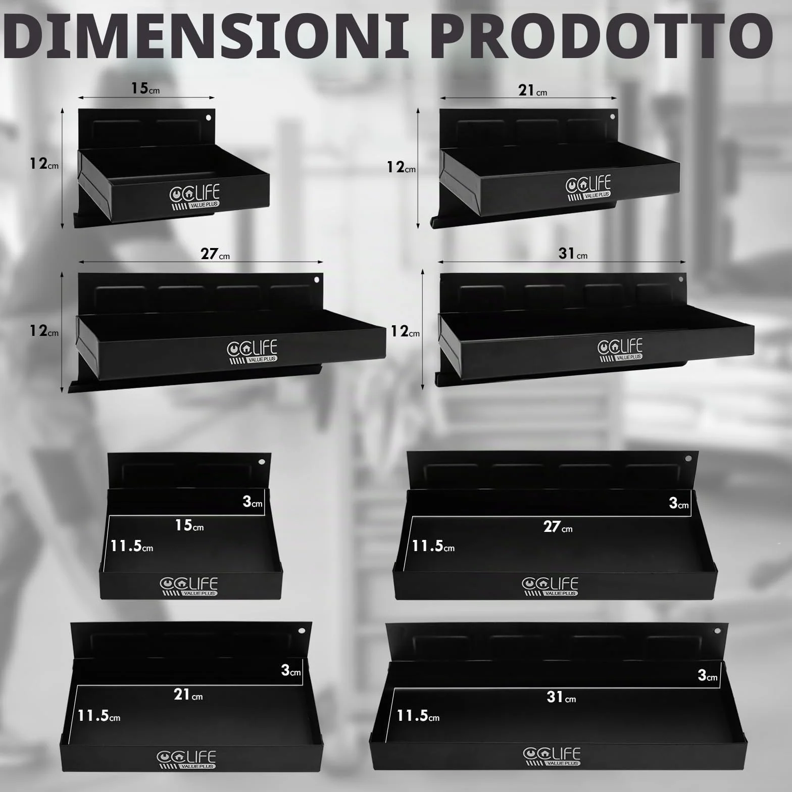 CCLIFE 4 Pezzi Juego Magnete bombolette ripiano, 150-210-270-310 mm vassoio magnetico officina per scaffale furgone da lavoro