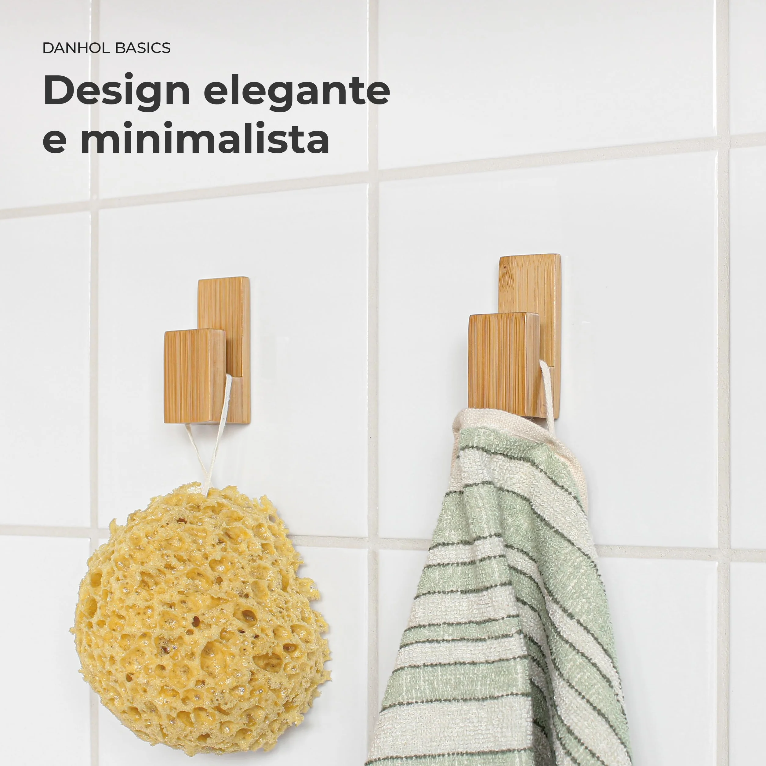 Ganci Appendiabiti Adesivi Bambù Set 4 - Portaasciugamano da Bagno Senza Forare