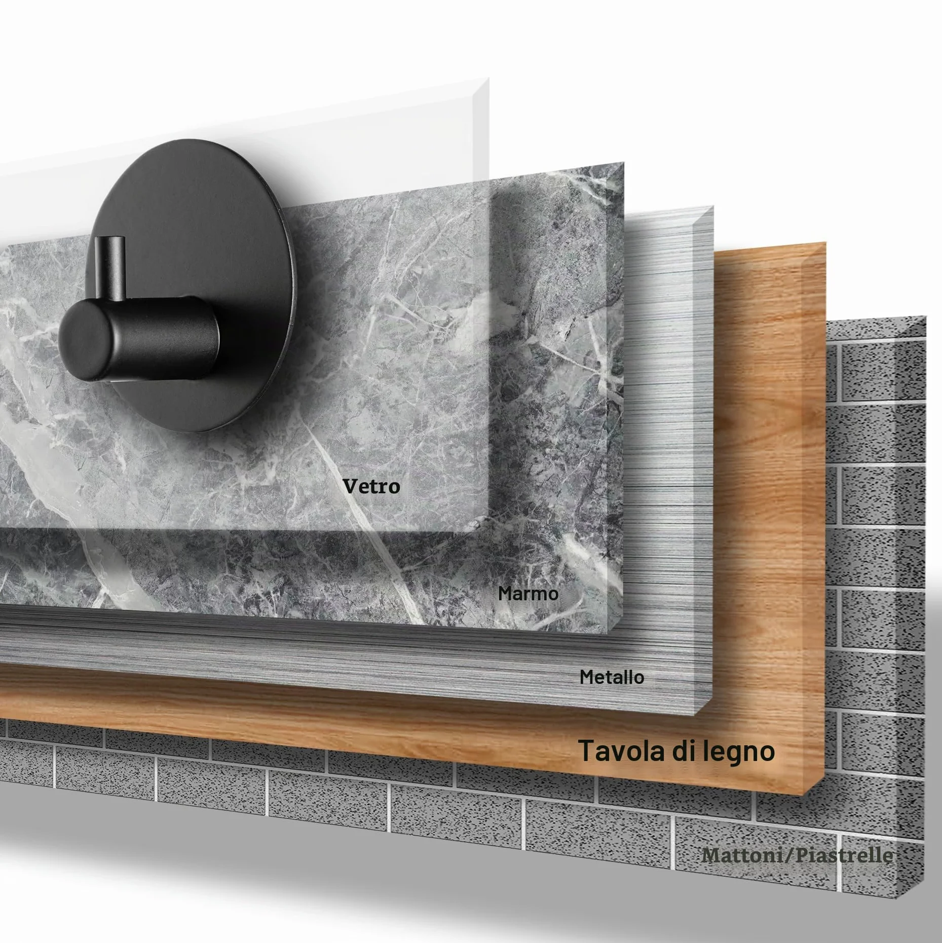 Feligio Ganci Adesivi Bagno 4 Pezzi, Acciaio Inox 304, Appendi Accappatoio, Nero