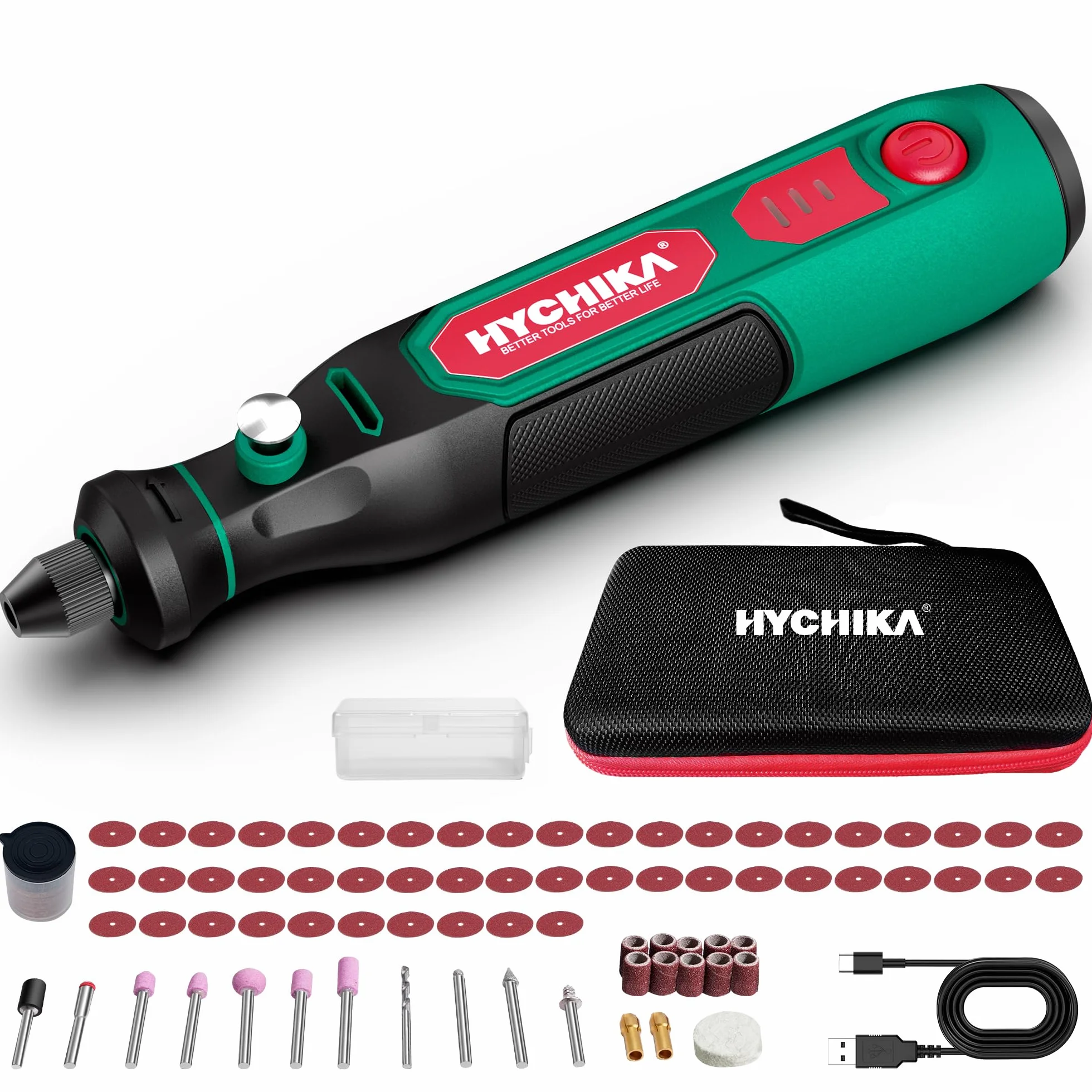 HYCHIKA Mini Trapano 3.6V Utensile Rotante Multifunzione 77 Accessori Foratura Levigatura Lucidatura Incisione Velocità Regolabile Ricarica USB-C DIY