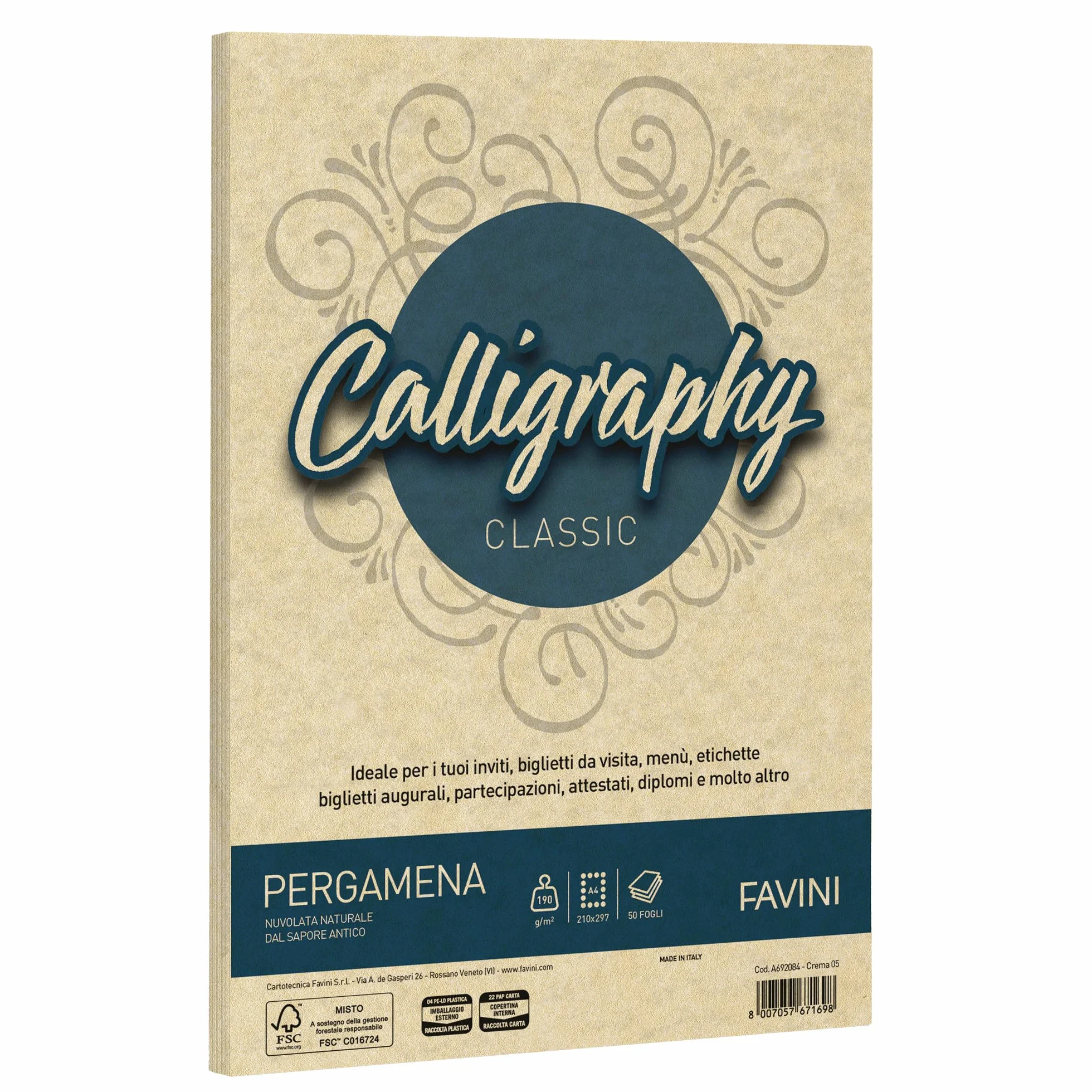 CALLIGRAPHY PERGAMENA CREMA A4 190 GR. (250)